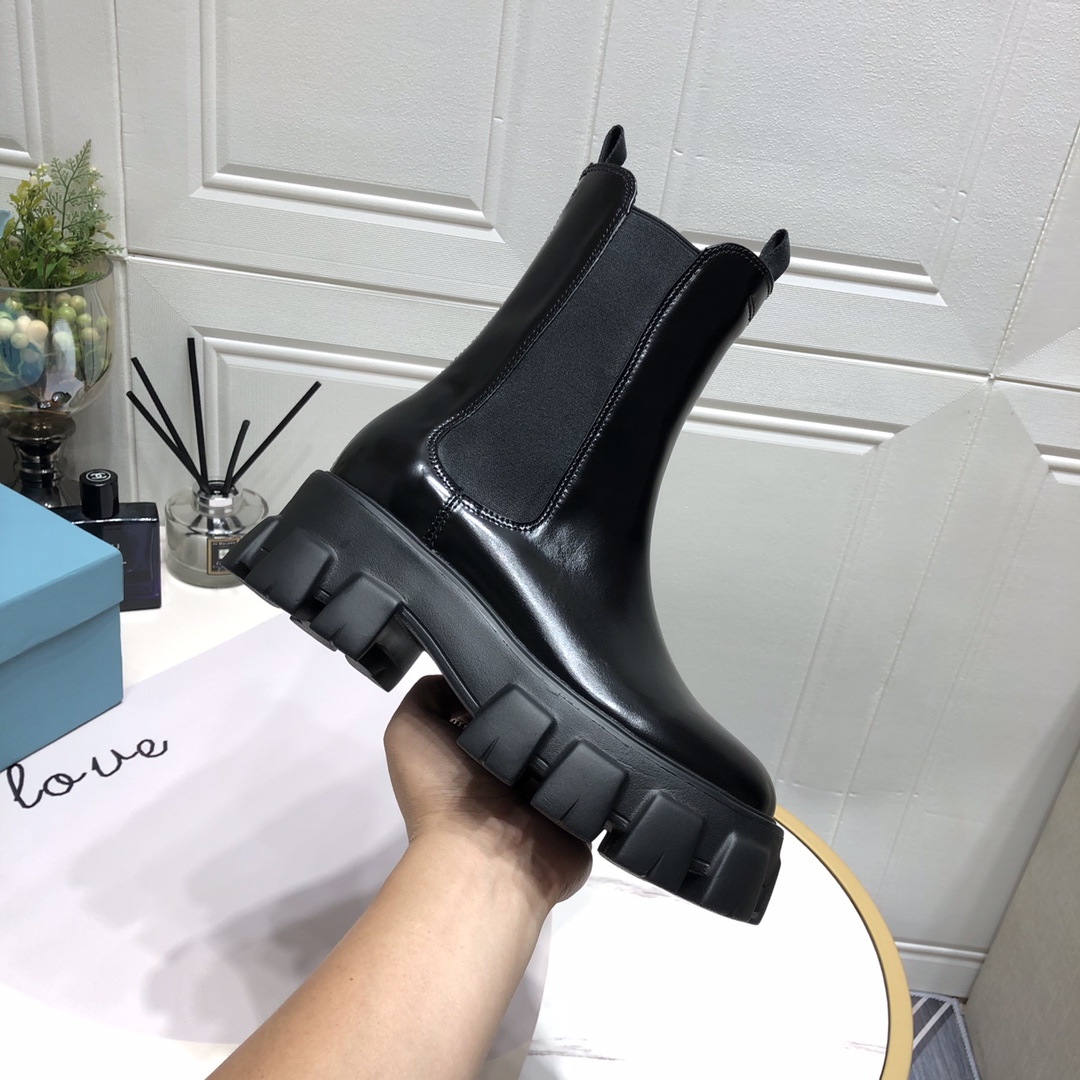 Prada Monolith Brushed Boots Shiny Black For Women 2.2in/55mm Prada - Soul Replicas