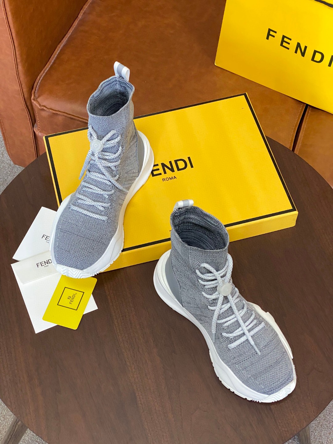 Fendi High Top Sneakers White Grey For Women - Soul Replicas