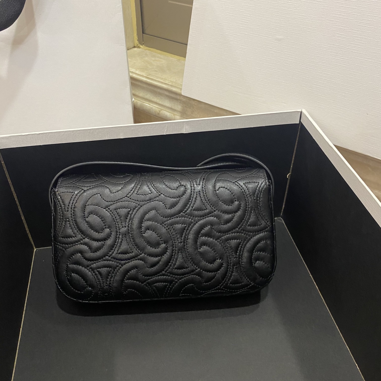 Celine Triomphe Shoulder Bag In Quilted Triomphe Lambskin Black For Women 8in/20cm 194143EF4.38NO - Soul Replicas