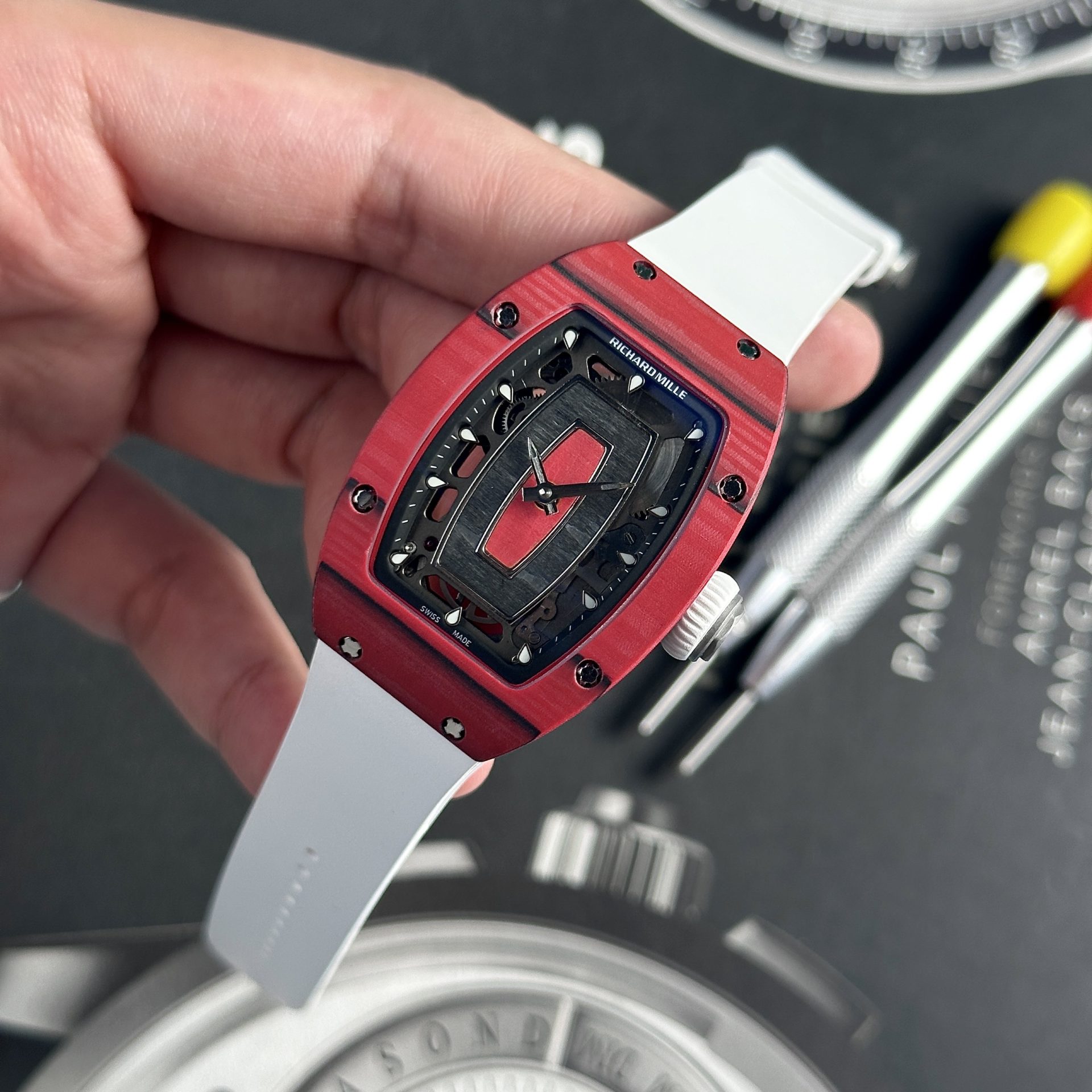 Richard Mille Best Replica Watch RM07-01 Red Carbon Rubber Strap 32x46mm - Soul Replicas