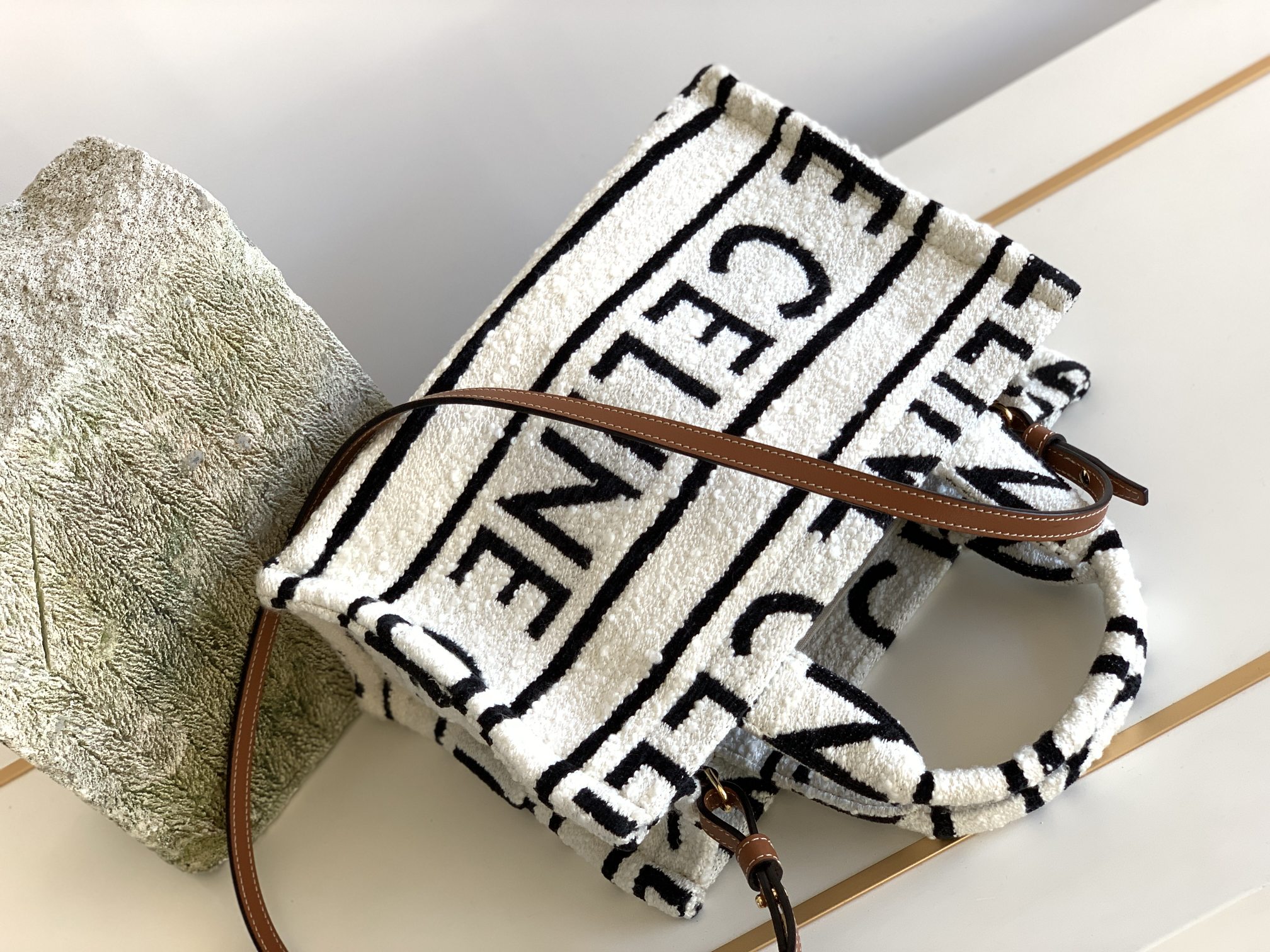 Celine Small Cabas Thais In Textile With Celine All-Over White / Black For Women 11in/29cm 199162EG8.01WB - Soul Replicas