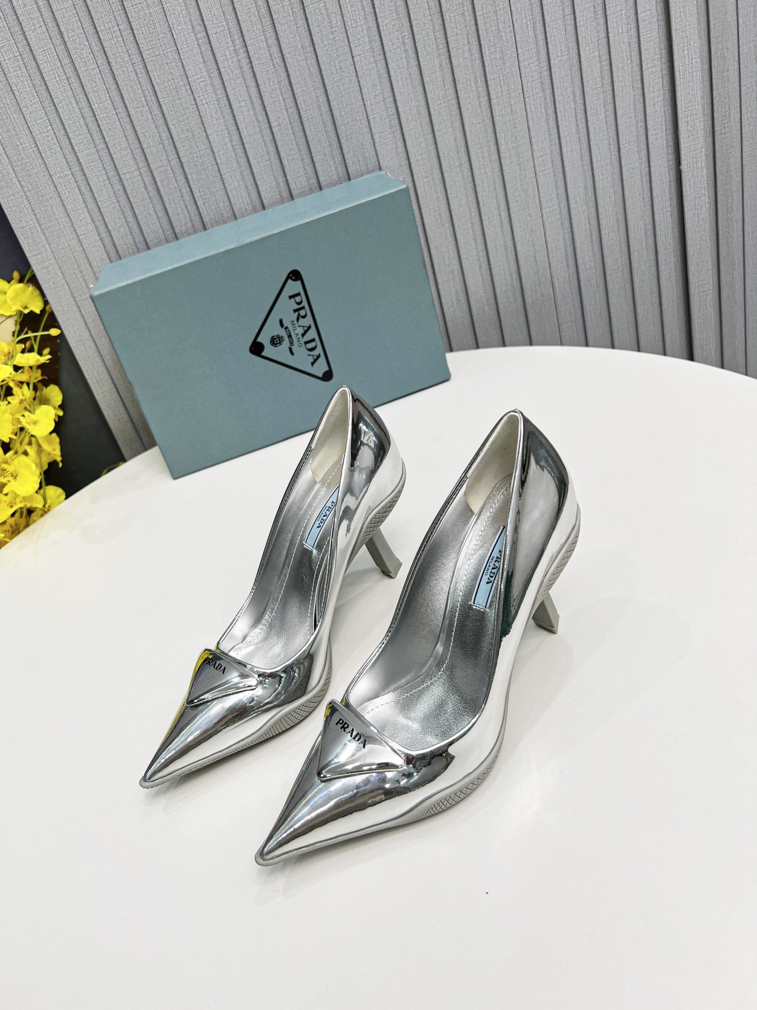Prada Brushed Slingback Pumps Silver For Women Prada - Soul Replicas