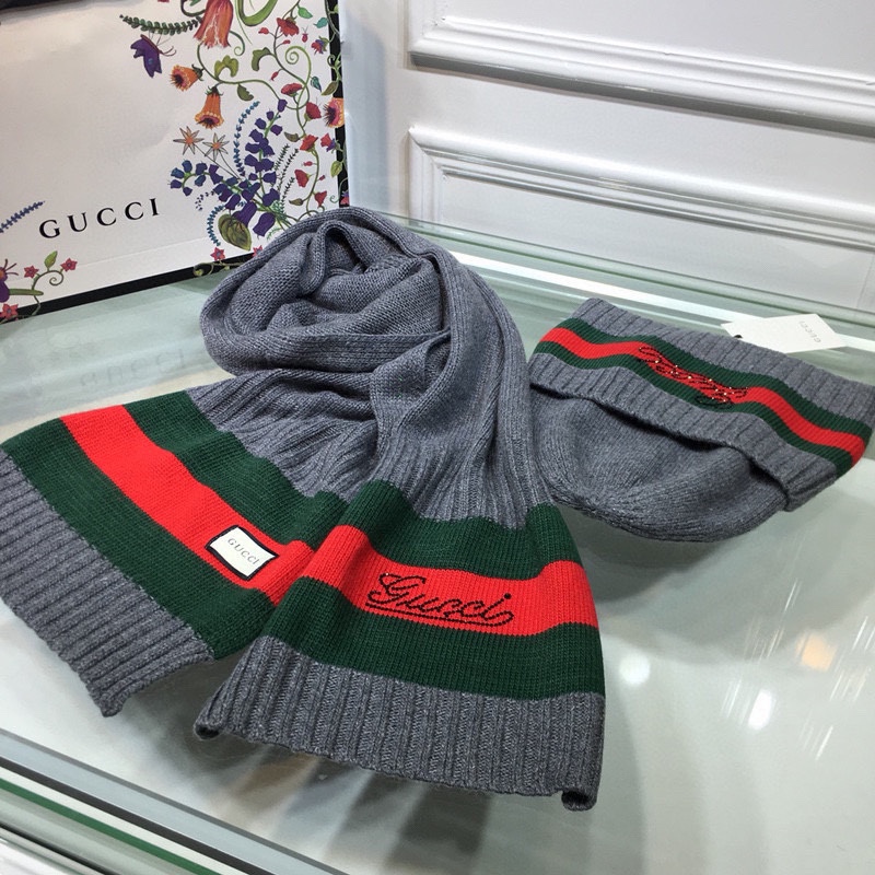Gucci Beanie & Scarf Set In Grey - Soul Replicas