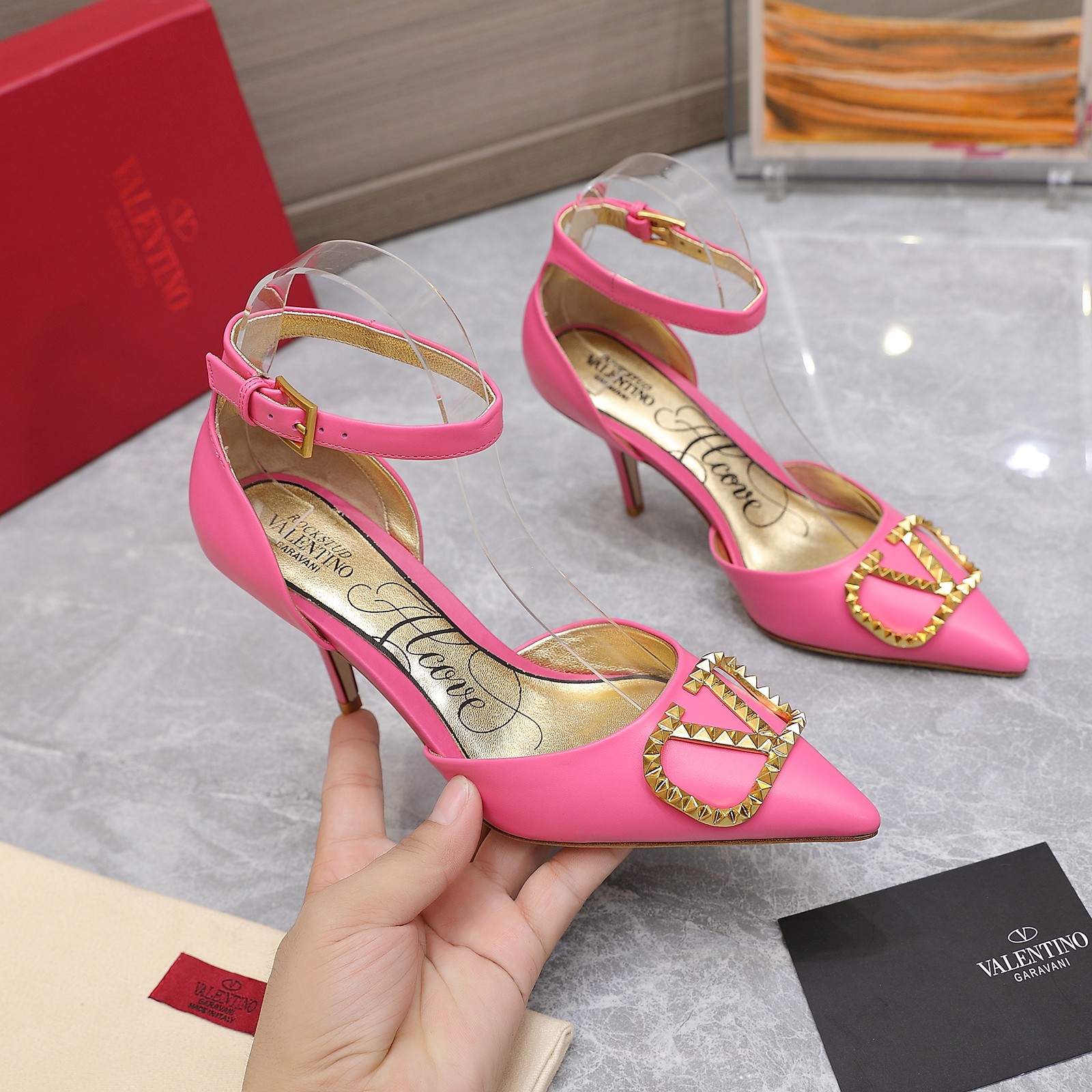 Valentino Garavani Rockstud Alcove Pumps Pink For Women - Soul Replicas