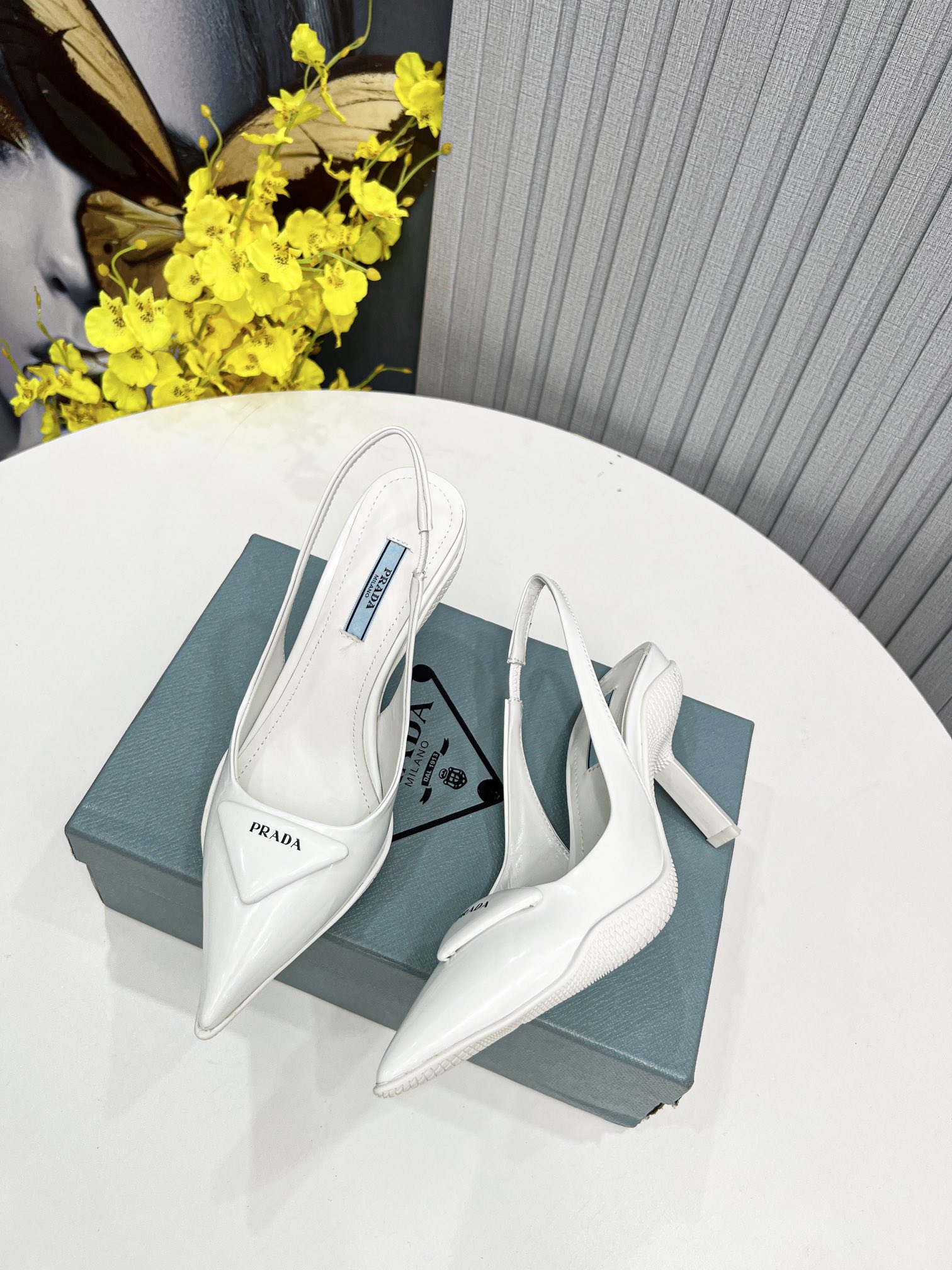 Prada Brushed Slingback Pumps White For Women Prada  - Soul Replicas