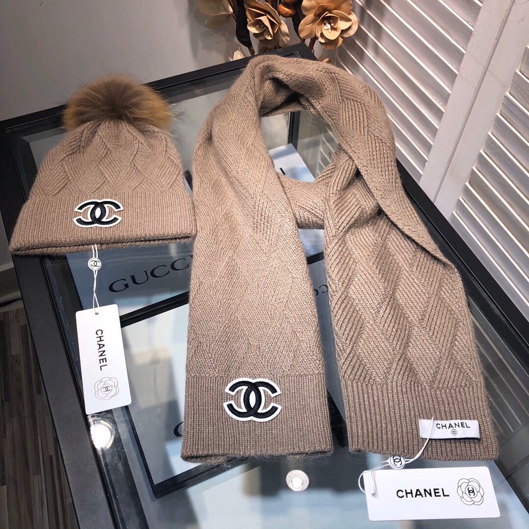 Chanel Beanie & Scarf Set In Brown - Soul Replicas