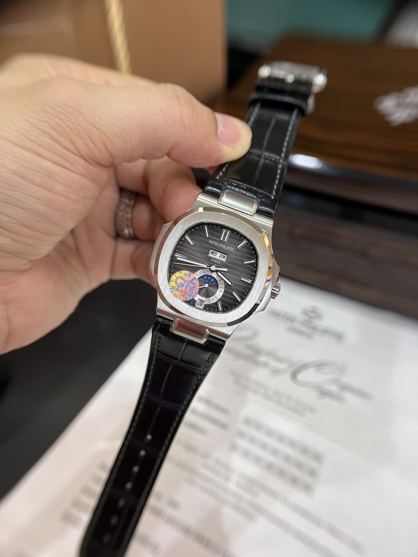 Patek Philippe Replica Watch Nautilus 5726G Black Leather Strap GR Factory 40.5mm - Soul Replicas