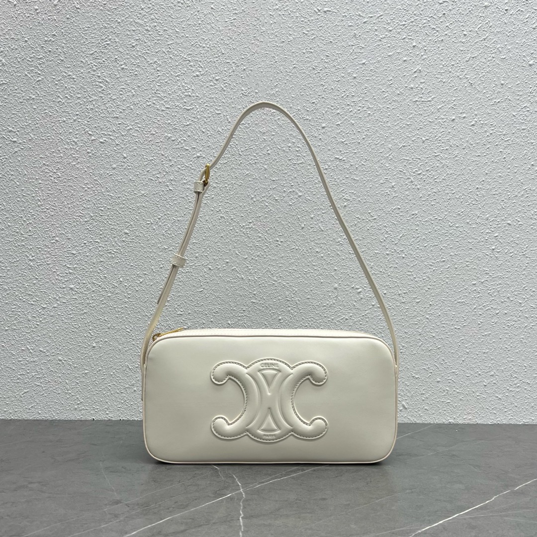 Celine Camera Shoulder Bag Cuir Triomphe White For Women 10in/26cm - Soul Replicas