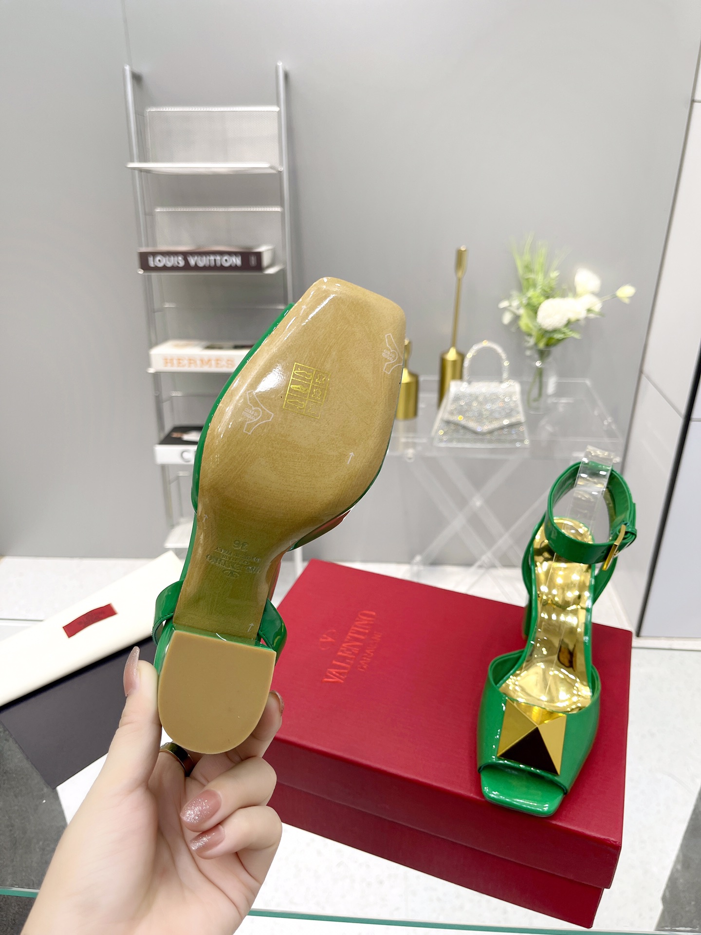 Valentino Garavani One Stud Sandal With Maxi Stud Embellishment Green For Women XW0S0EI6CYII16 - Soul Replicas