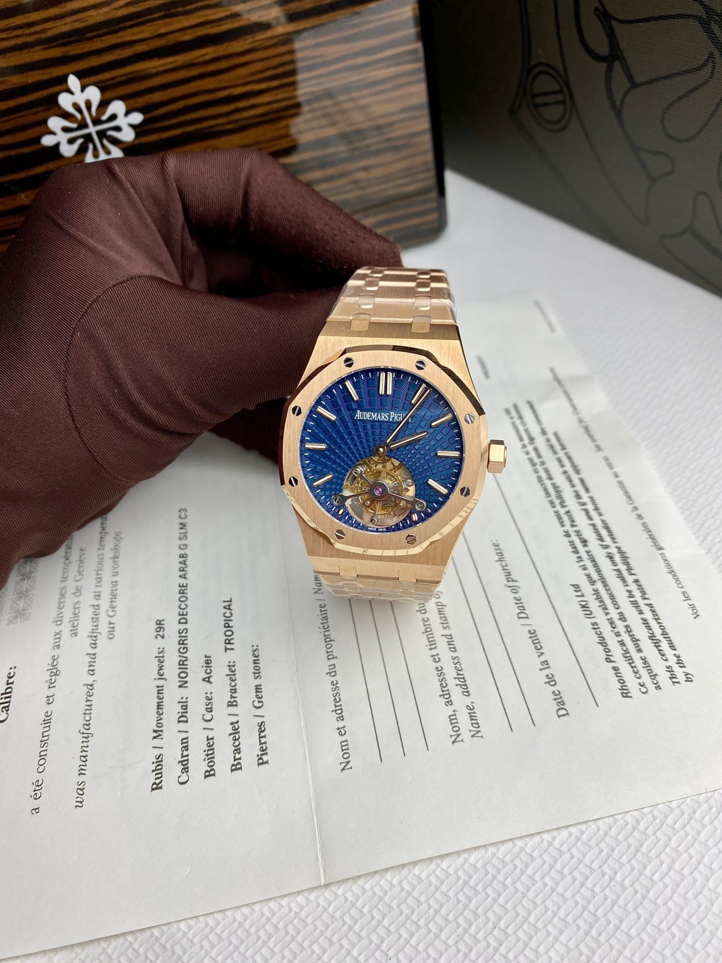 Audemars Piguet Replica Watch Royal Oak Tourbillon Rose Gold 26522OR Dial Blue 41mm - Soul Replicas