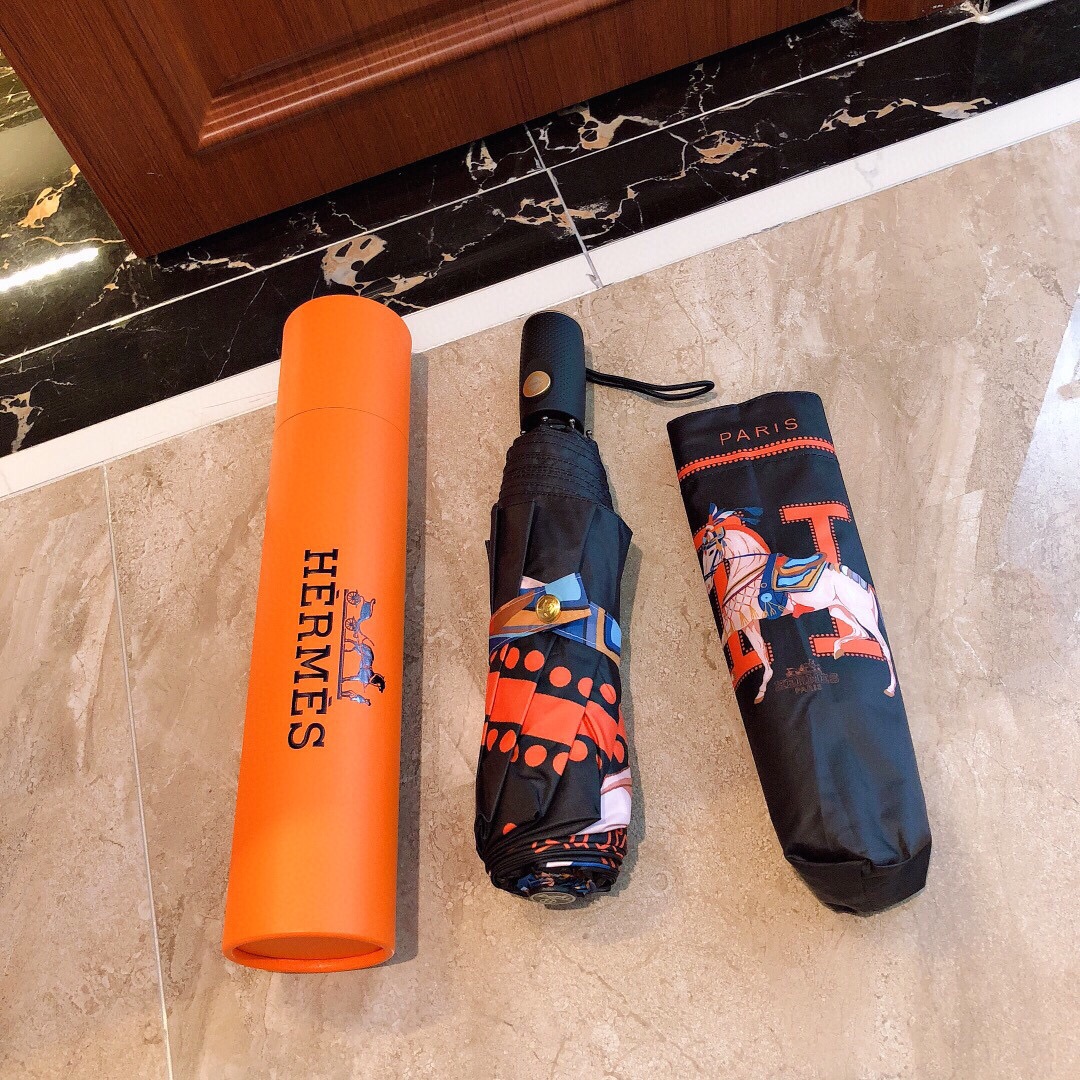 Hermes Pluie De H Folding Umbrella Black - Soul Replicas
