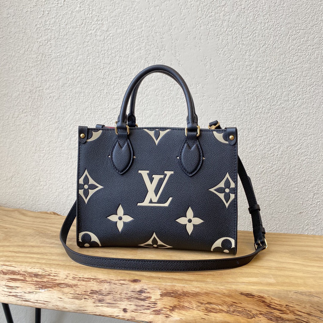 Louis Vuitton On The Go PM Bag Monogram Empreinte 9.8in/25cm Black/Beige LV M45659 - Soul Replicas