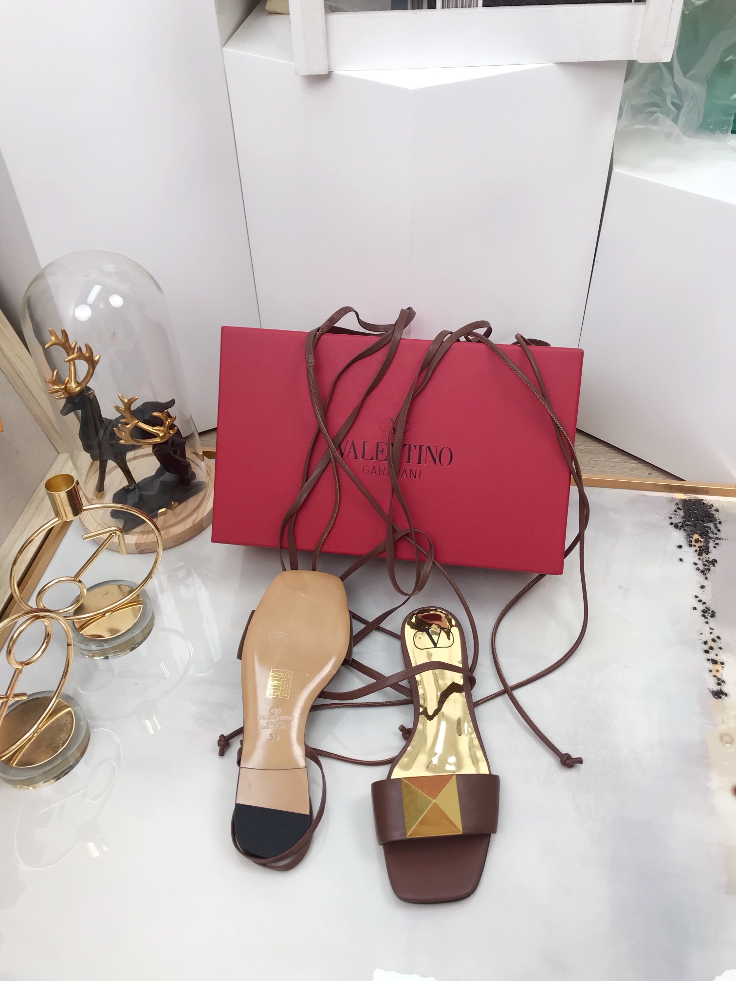 Valentino Garavani One Stud Gladiator Flat Sandals Brown For Women WS0EK9CYI - Soul Replicas