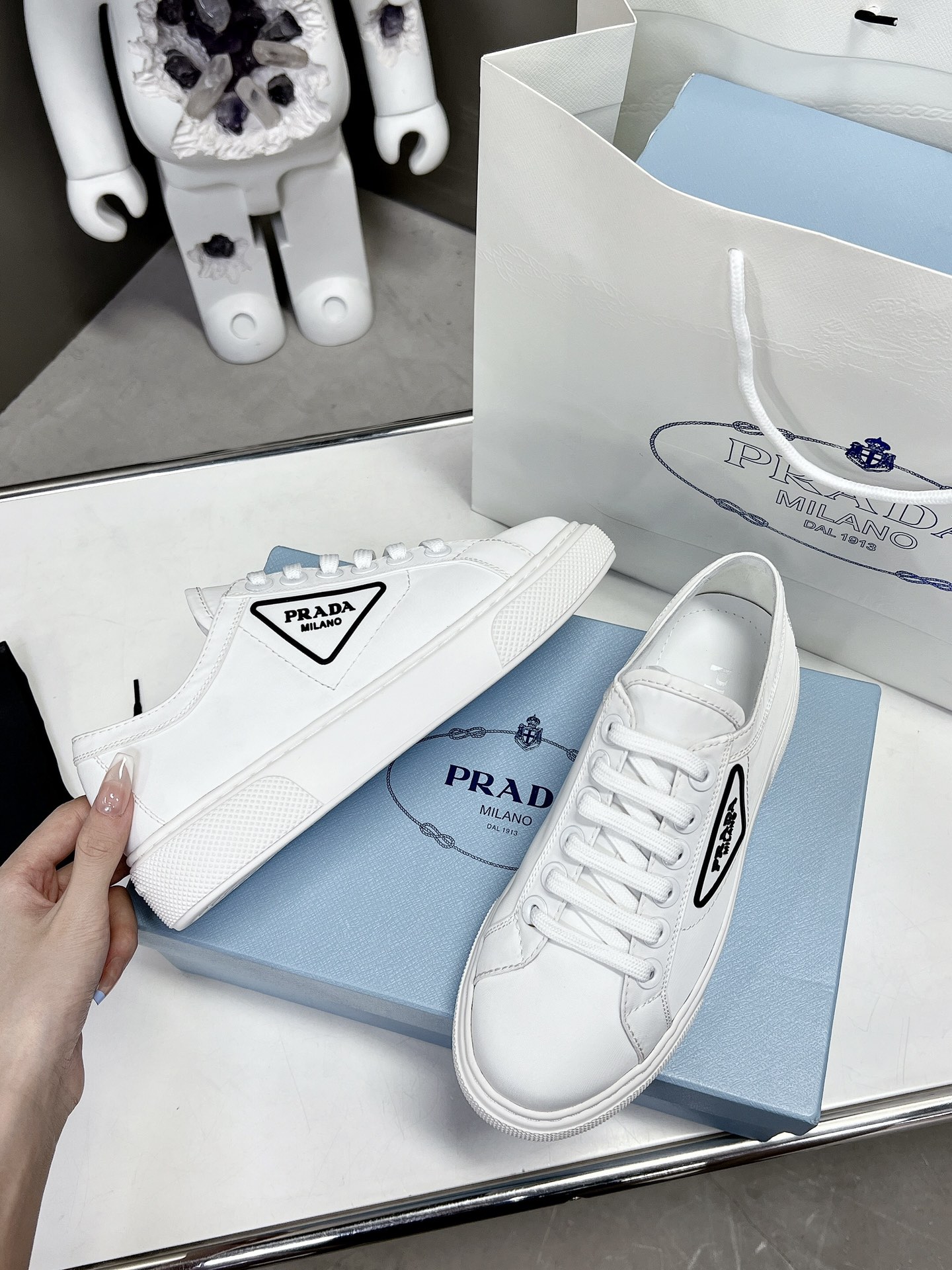 Prada Macro Re-Nylon And Brushed Sneakers White For Women 1.2in/30mm Prada - Soul Replicas