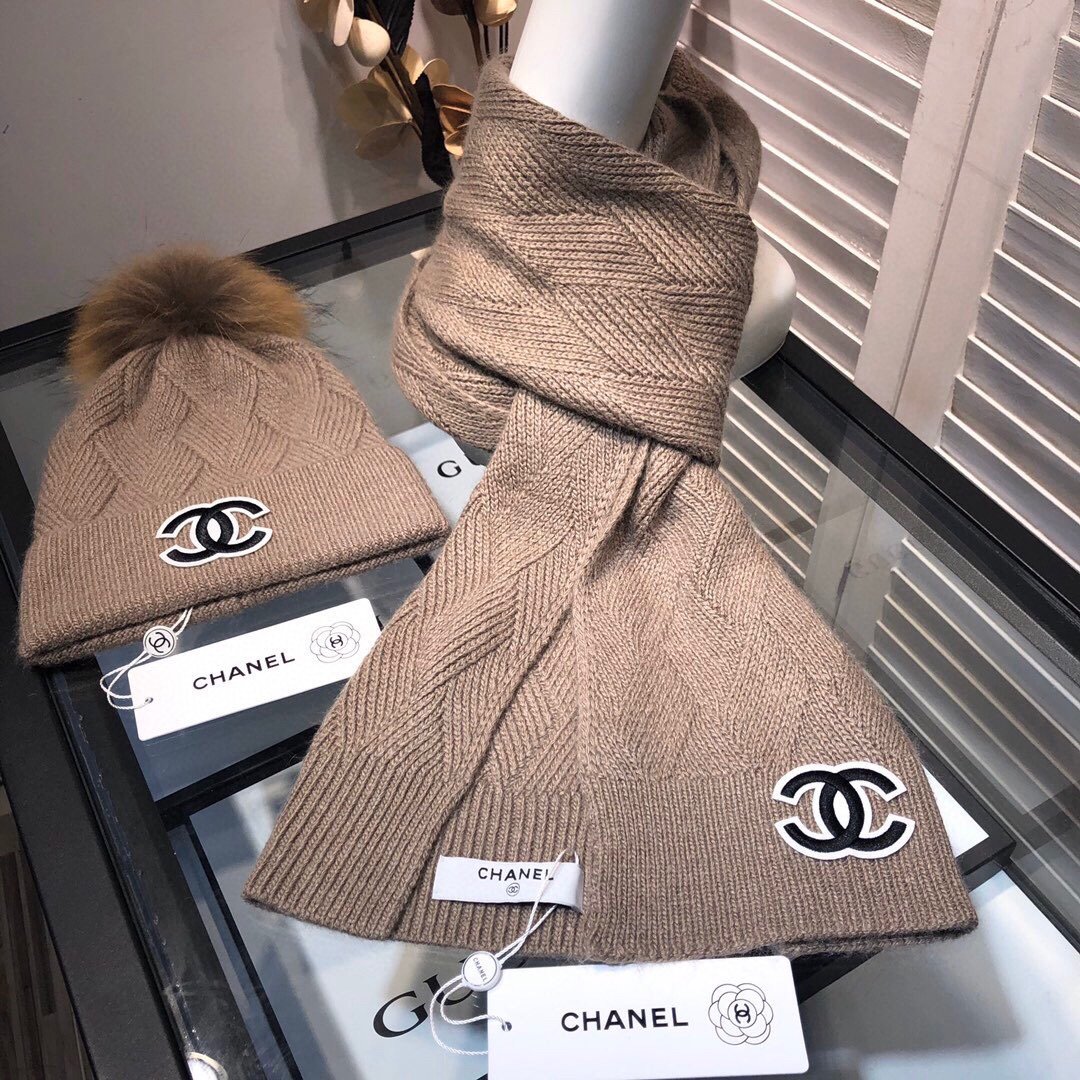 Chanel Beanie & Scarf Set In Brown - Soul Replicas