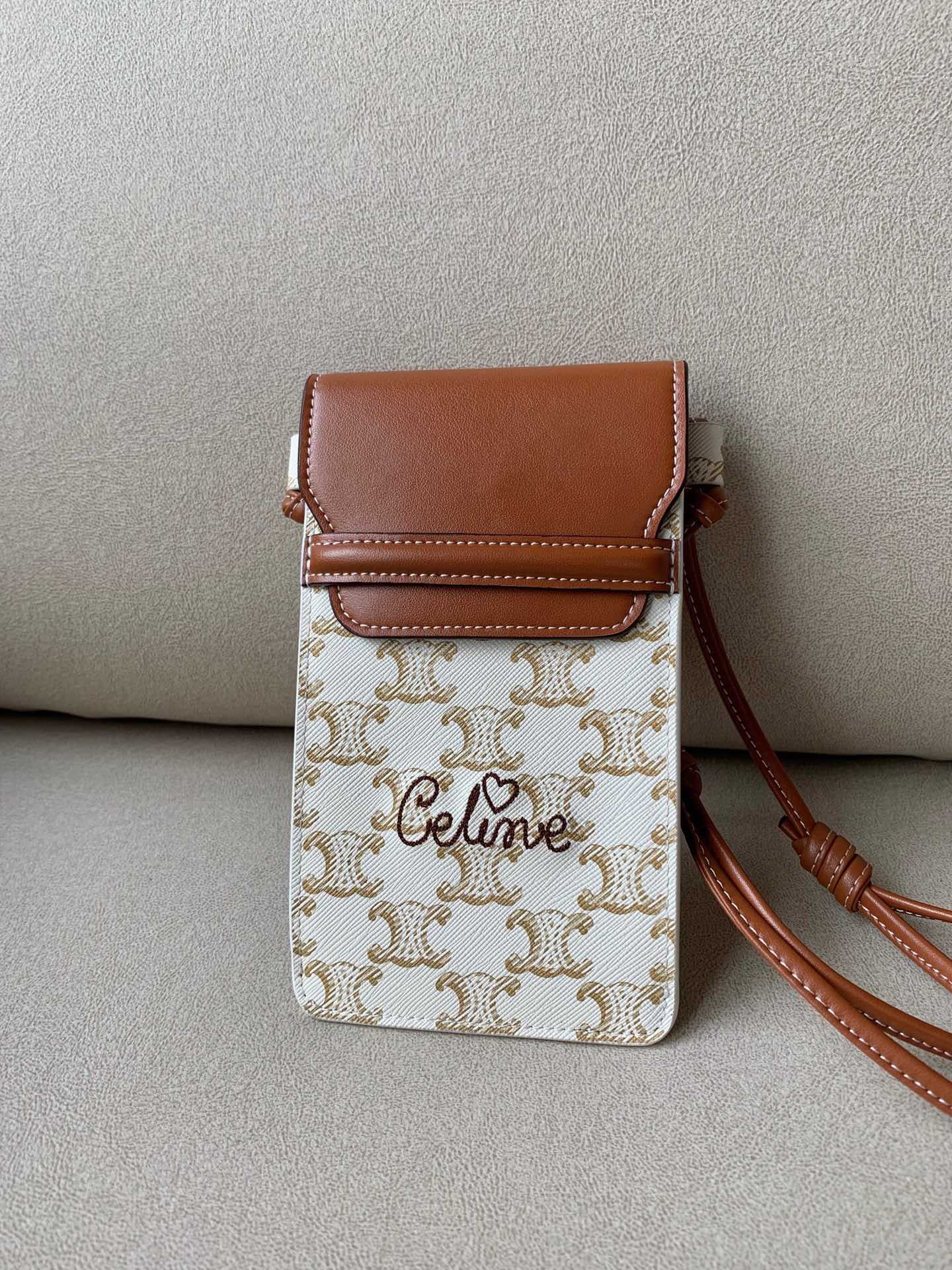 Celine Printed Embroidered Flip Phone Bag White For Women 7.2in/18cm  - Soul Replicas