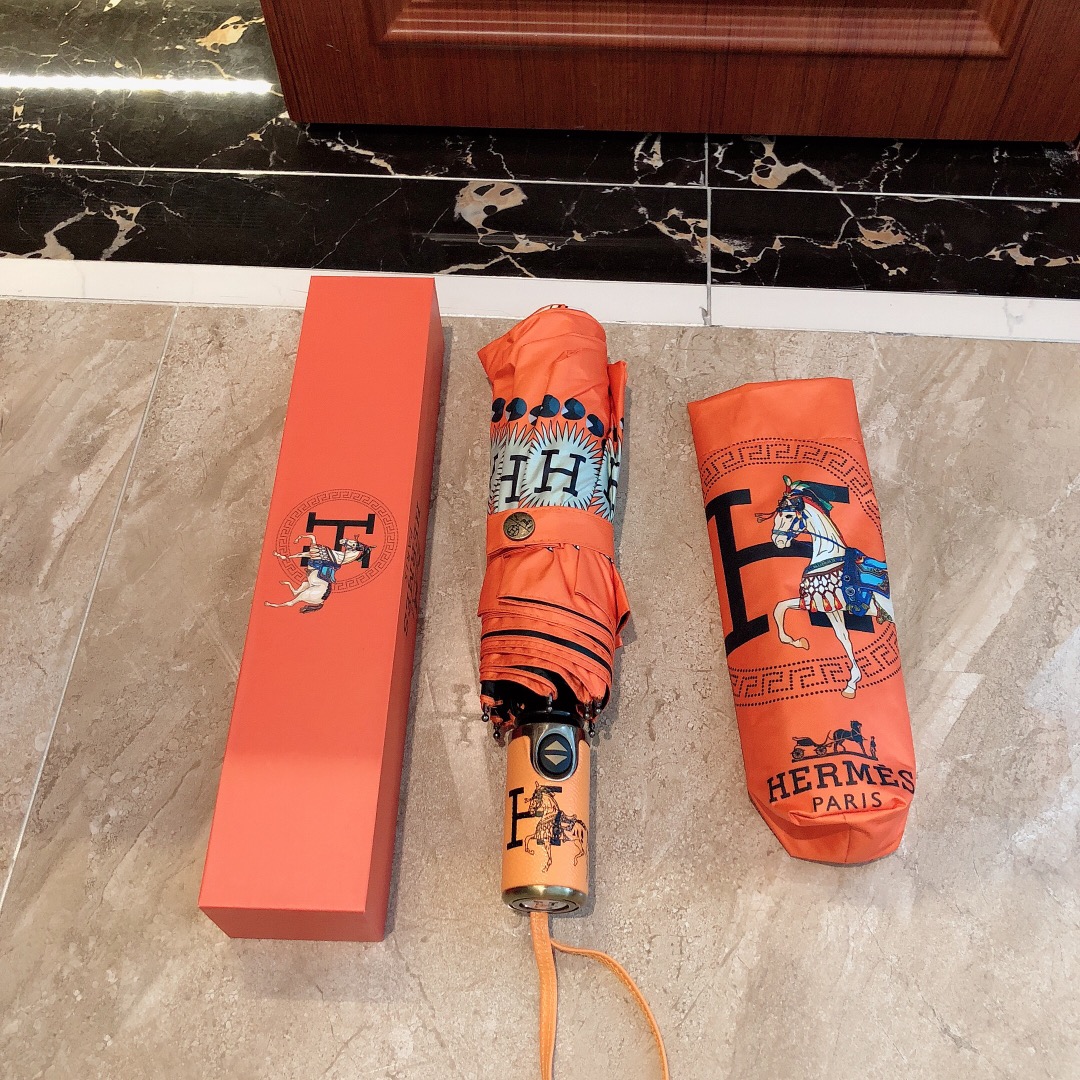 Hermes Pluie De H Folding Umbrella Orange - Soul Replicas