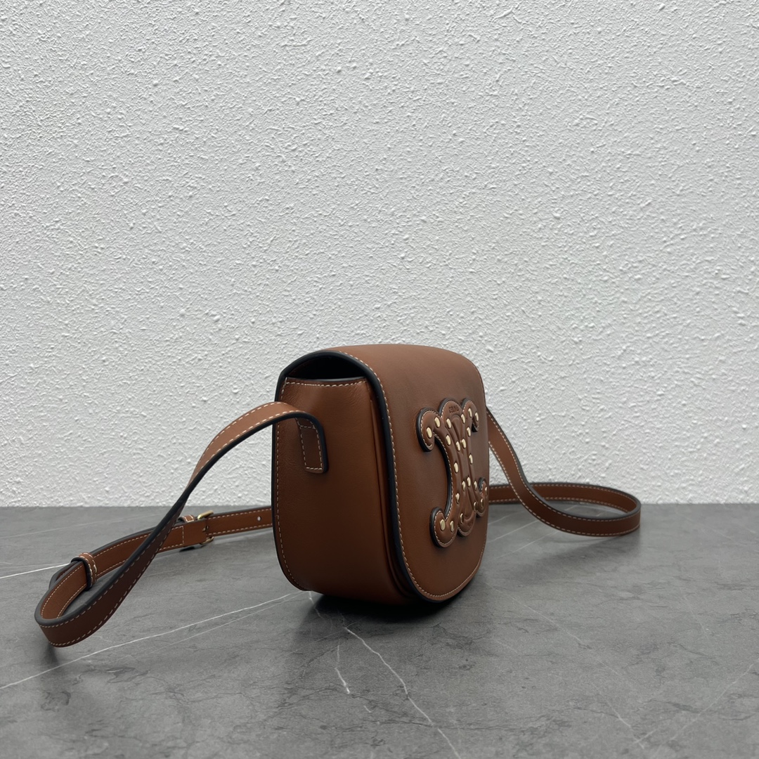 Celine Folco Cuir Triomphe With Studs Brown For Women 7in/19cm 198263DU9.04LU - Soul Replicas