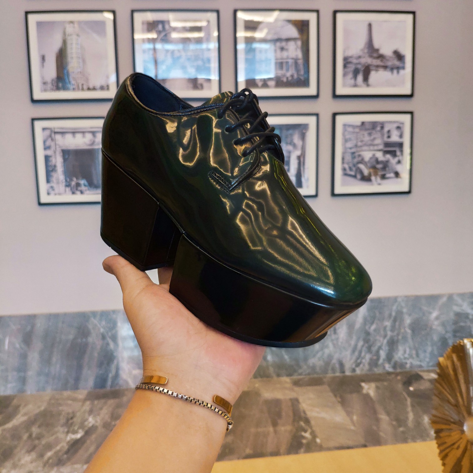 Prada Platform Lace-Ups Shoes Green For Women 2.75in/70mm Prada - Soul Replicas