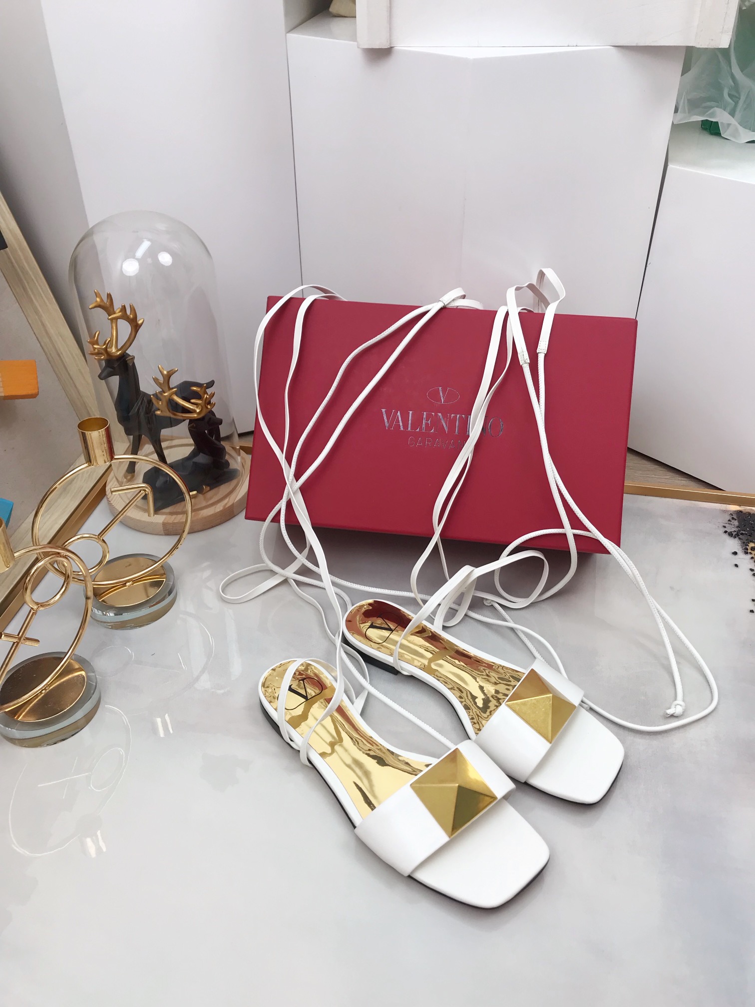 Valentino Garavani One Stud Gladiator Flat Sandals White For Women WS0EK9CYI - Soul Replicas