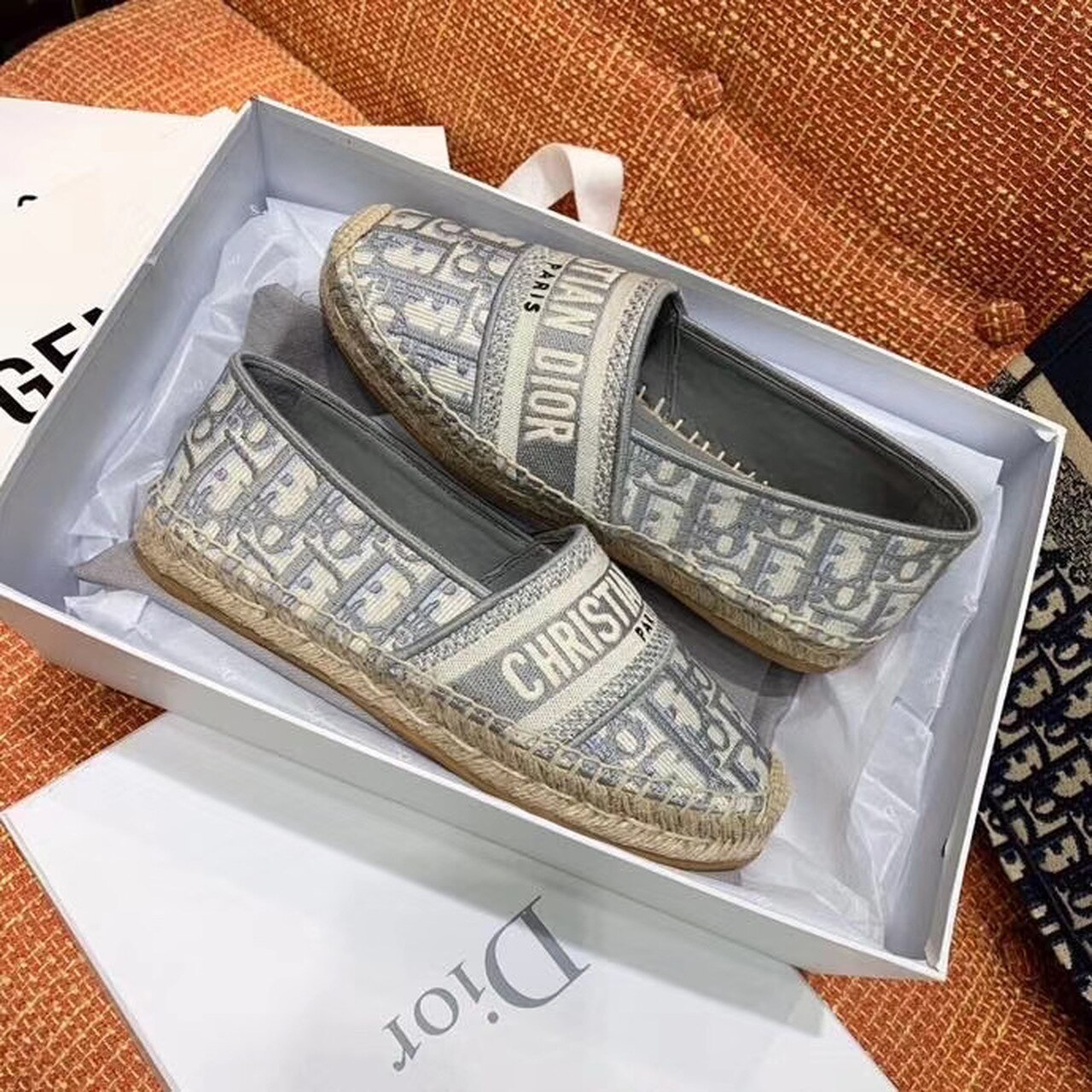 Christian Dior Oblique Espadrilles Calfskin Leather Spring/Summer Collection Grey - Soul Replicas