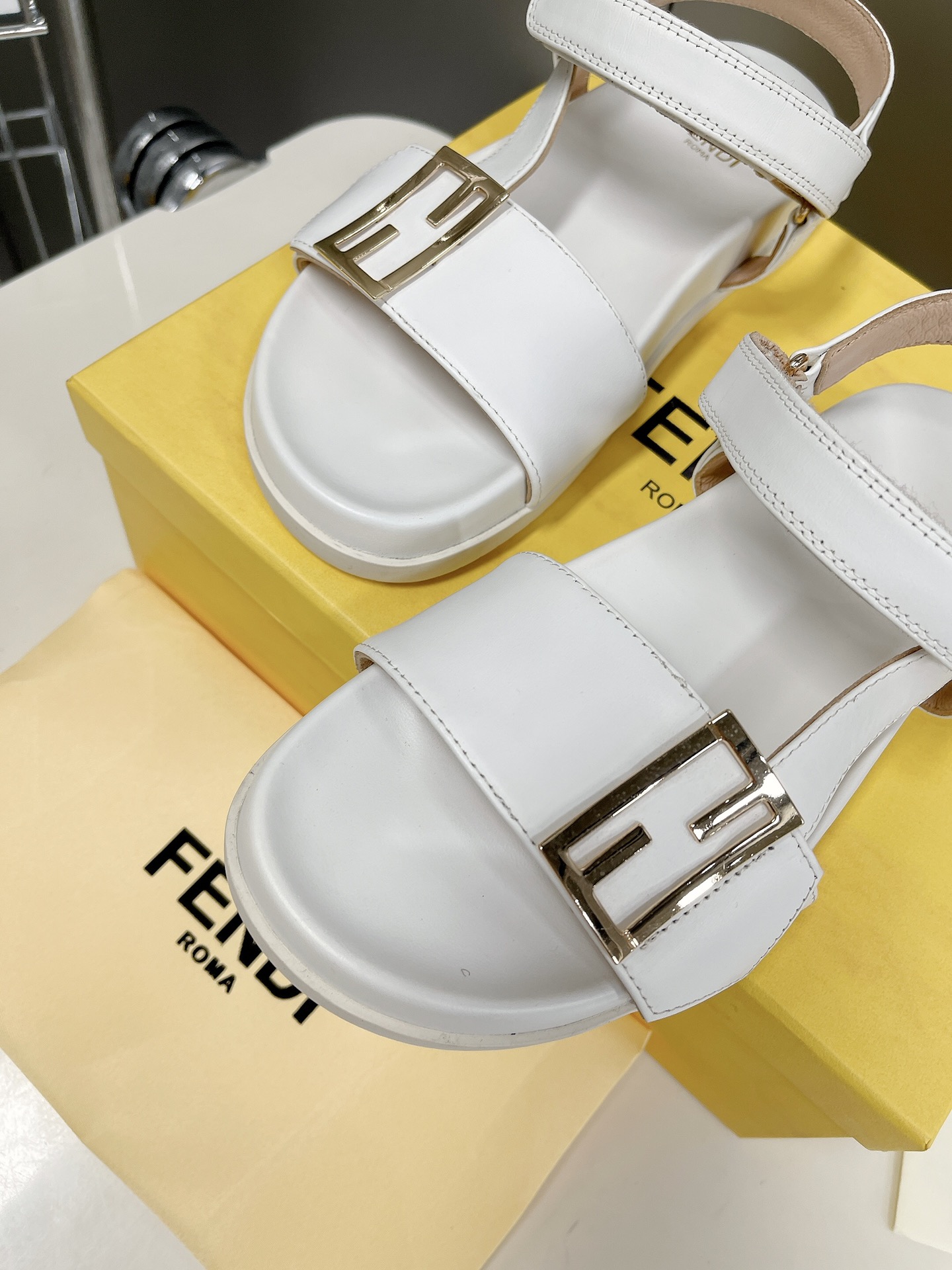 Fendi White Jacquard Sandals For Women - Soul Replicas