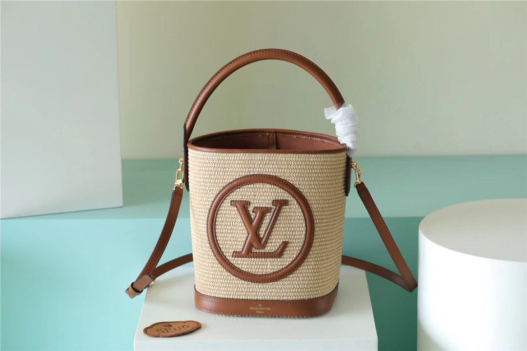 Louis Vuitton Petit Bucket Raffia Caramel Brown For Women. Women's Bags. Shoulder And Crossbody Bags 9.4in/24cm LV M59961 - Soul Replicas