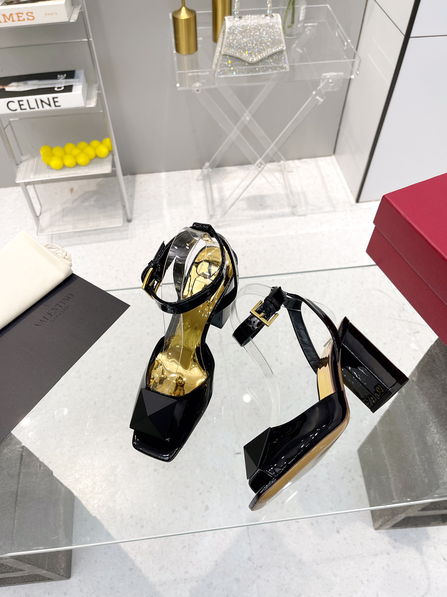 Valentino Garavani One Stud Sandal With Maxi Stud Embellishment Shiny Black For Women XW0S0EI6CYII16 - Soul Replicas