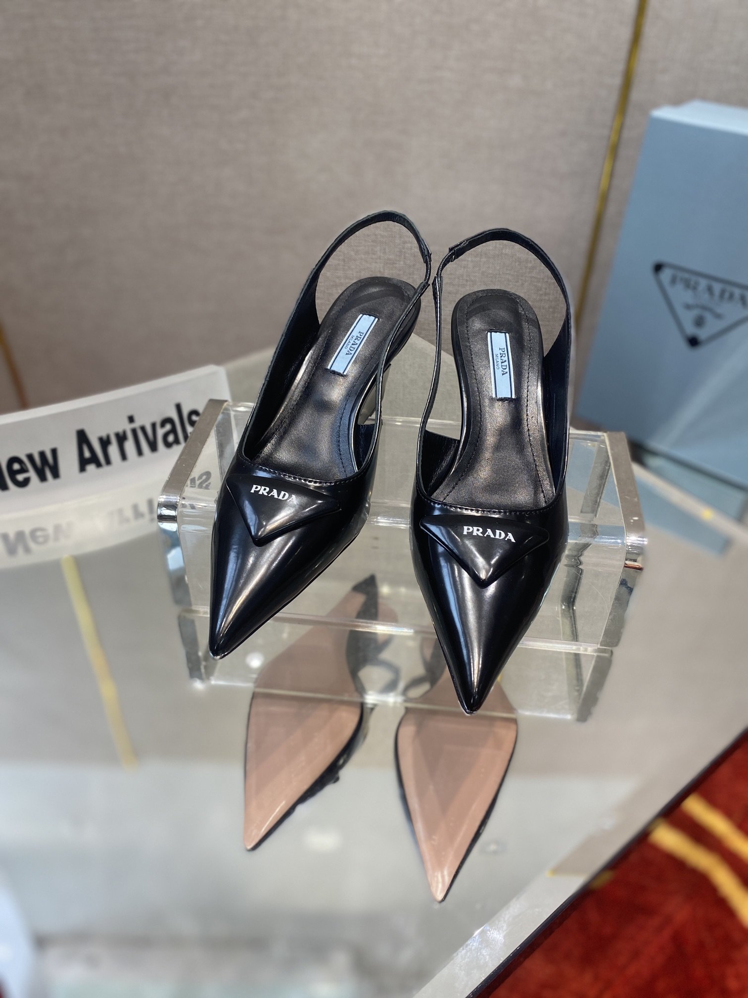 Prada Brushed Slingback Pumps Black For Women 2.6in/65mm Prada 1I885M_055_F0002_F_A065 - Soul Replicas