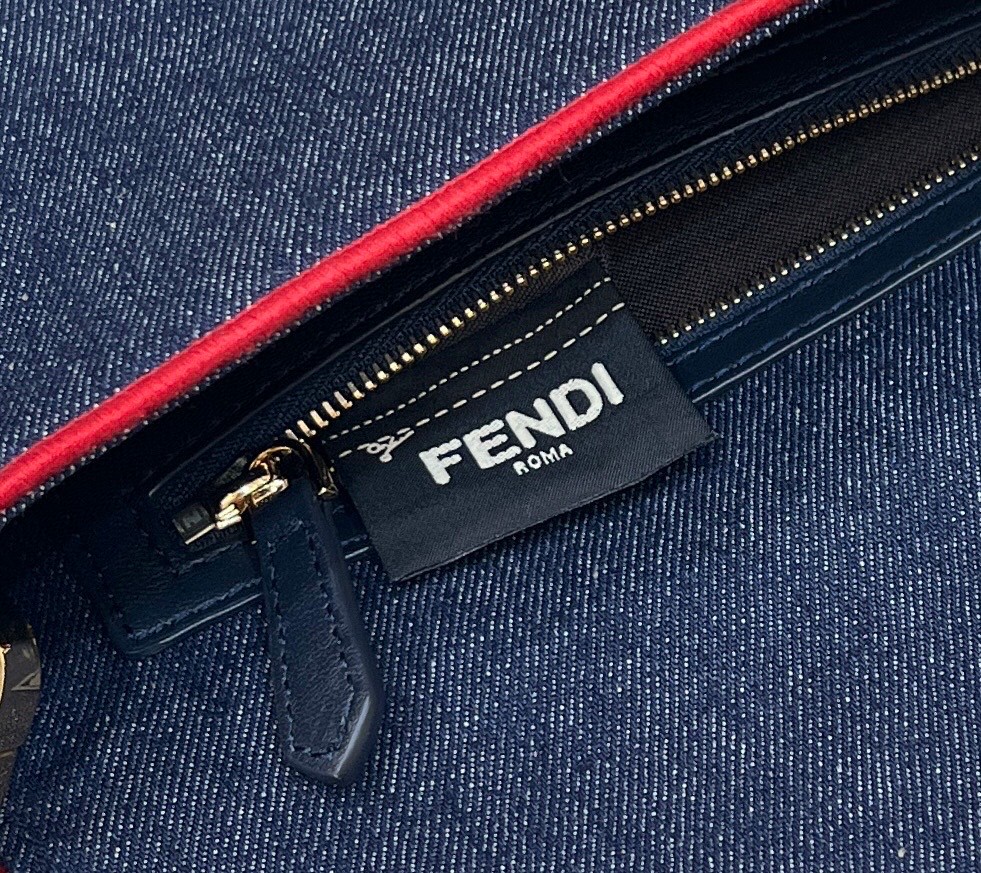 Fendi Baguette Blue Denim Red Border Bag For Woman 26cm/10in - Soul Replicas