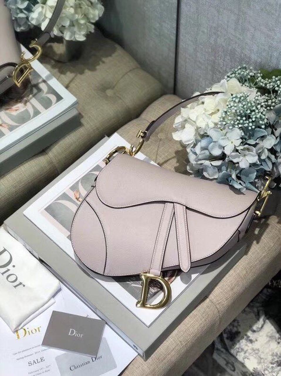 Christian Dior Saddle Bag Grained Canvas Light Pink For Women 19.5cm/7.6in CD - Soul Replicas