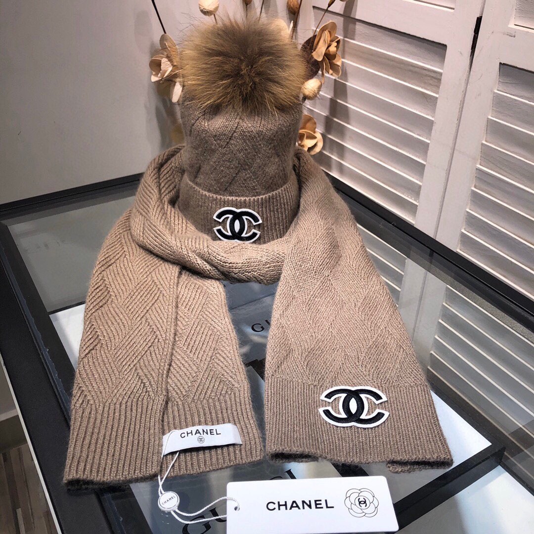 Chanel Beanie & Scarf Set In Brown - Soul Replicas