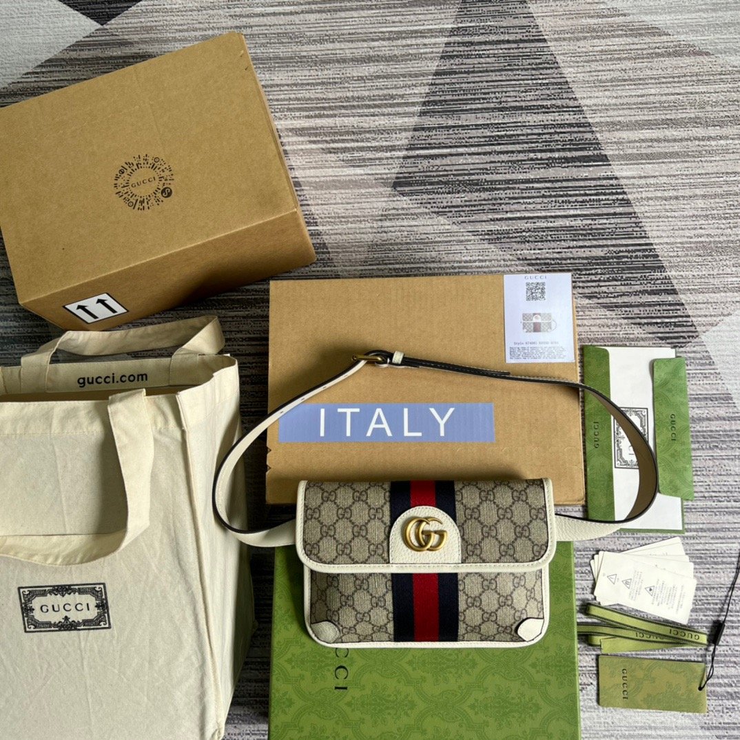 Gucci Ophidia Belt Bag Beige And Ebony Gucci Supreme Canvas. A Material With Low Environmental Impact For Men  8.7in/22cm Gucci 674081 96IWT 9794 - Soul Replicas