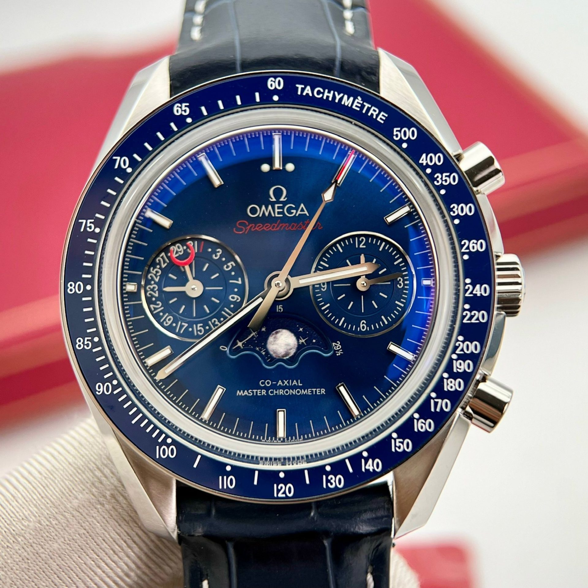 Omega Replica Watch Speedmaster Co-Axial Moonphase Blue Dial 44mm - Soul Replicas