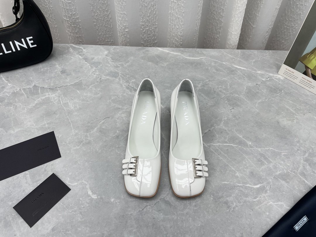 Prada Brushed Pumps White For Women 2.5in/65mm Prada - Soul Replicas