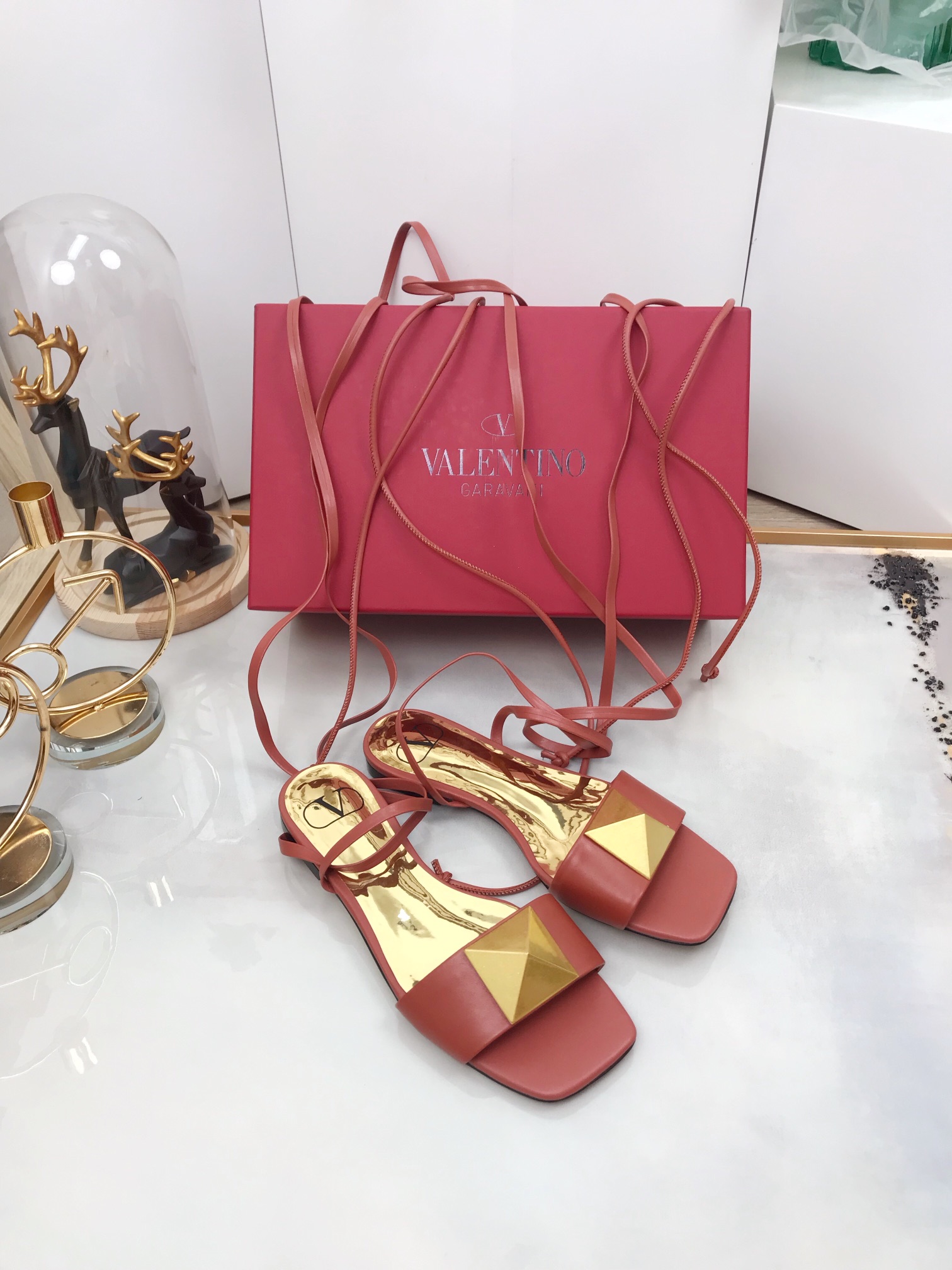 Valentino Garavani One Stud Gladiator Flat Sandals Light Brown For Women WS0EK9CYI - Soul Replicas