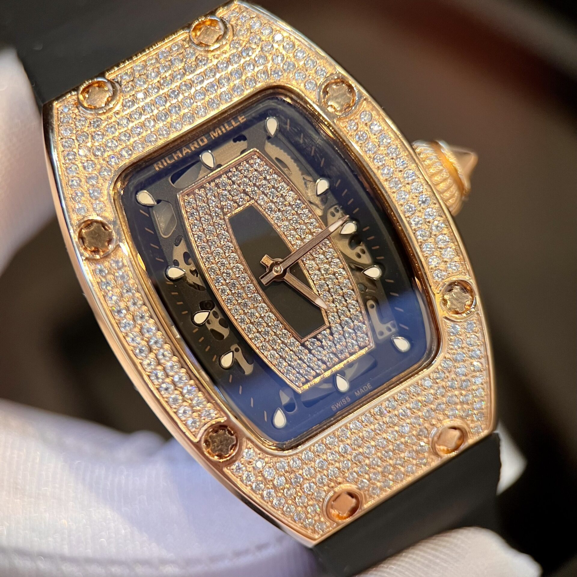 Richard Mille RM007 Gold Wrapped Replica Watch With Moissanite Diamonds 36mm - Soul Replicas