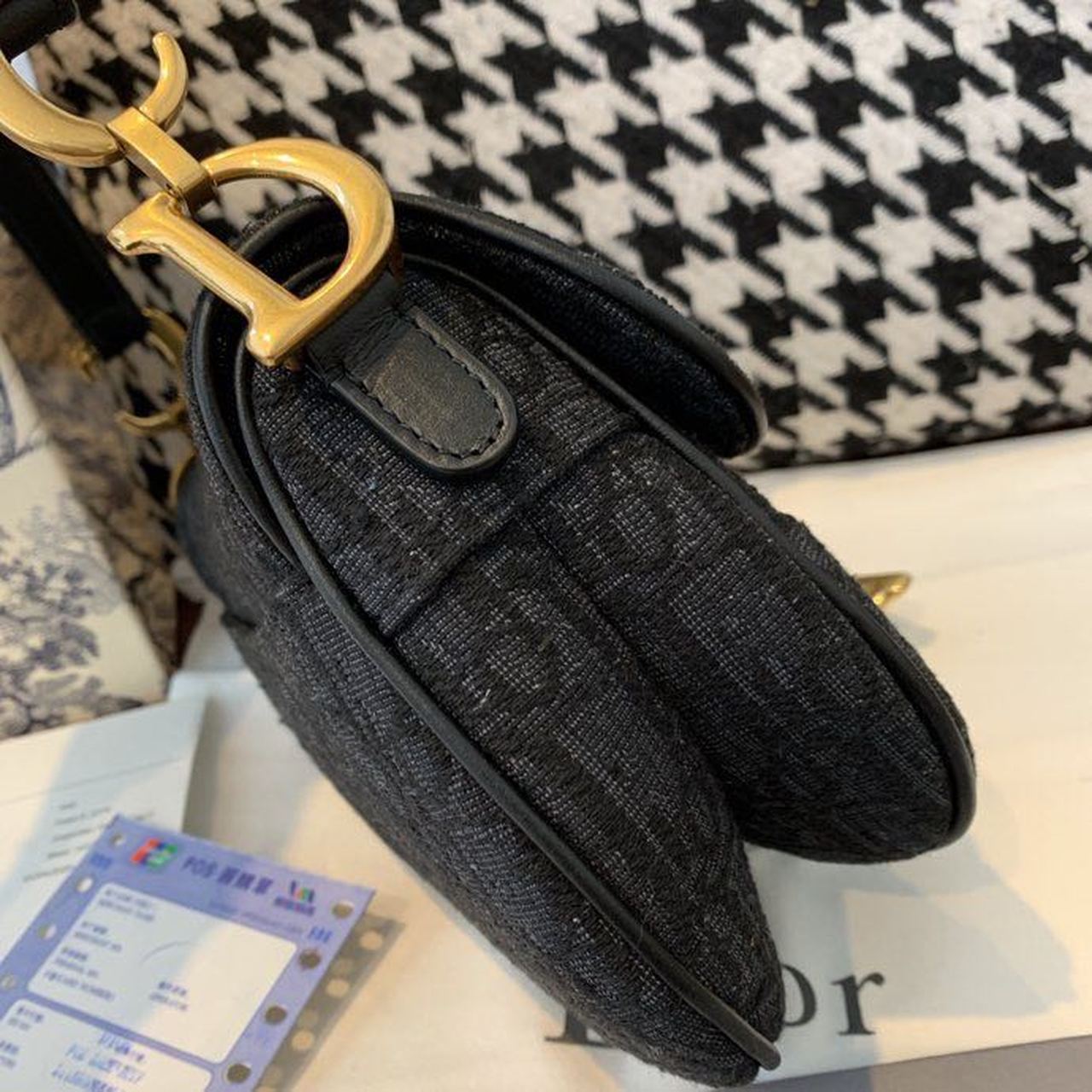Christian Dior Saddle Bag Black Oblique Embroidered Canvas Gold Toned Hardware For Women 19.5cm/7.6in CD - Soul Replicas
