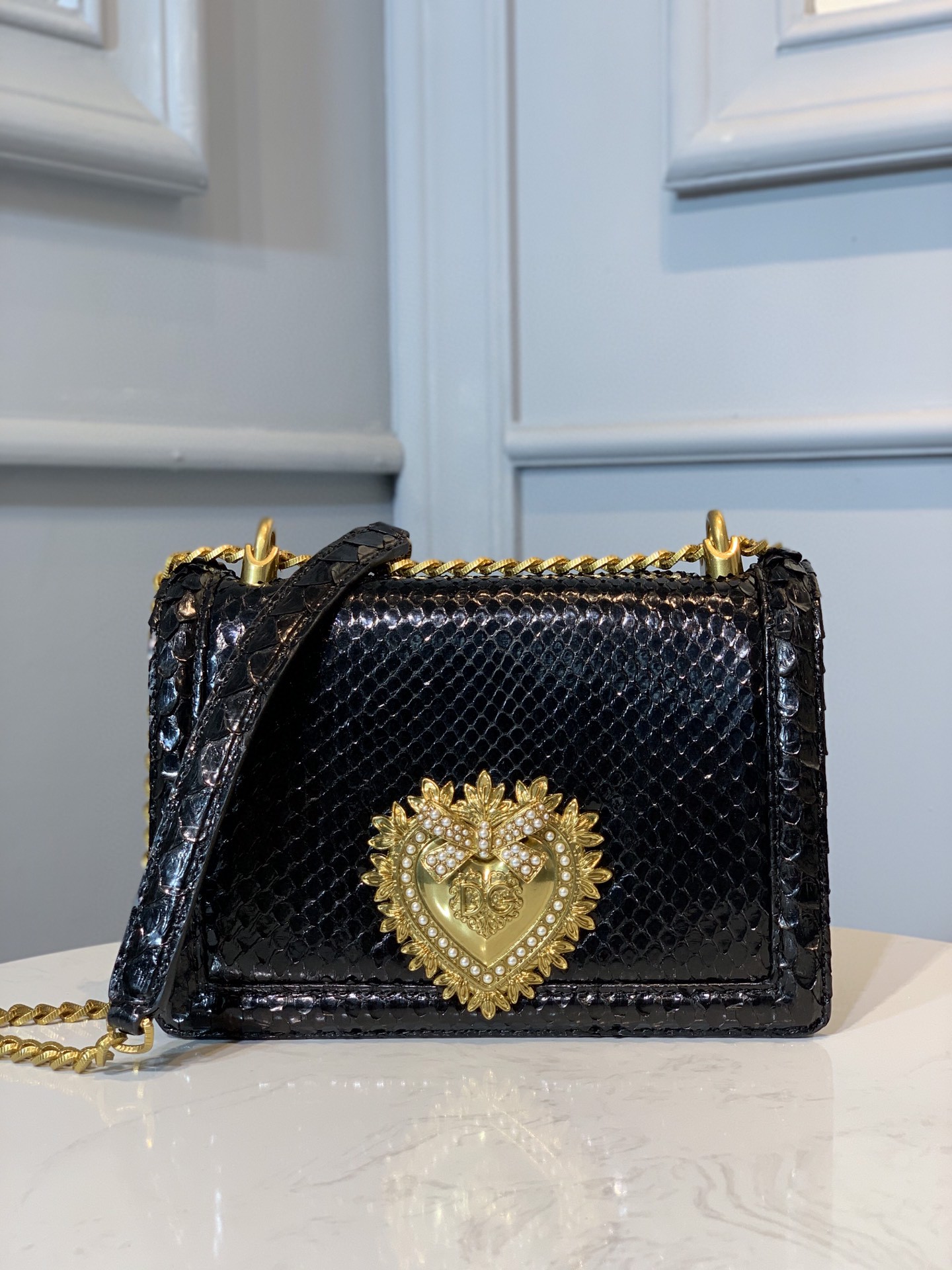 Dolce & Gabbana Medium Devotion Crossbody Bag Black For Women 8.3in/21cm DG - Soul Replicas