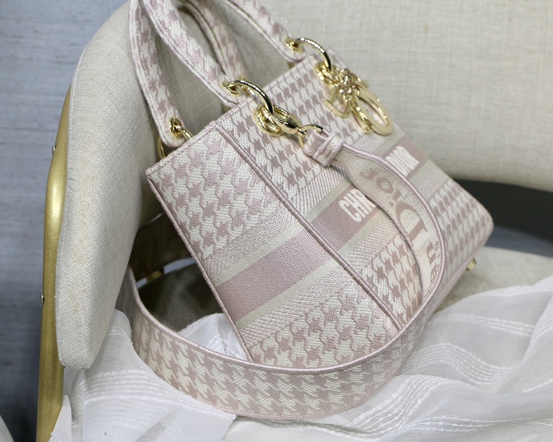 Christian Dior Medium Lady D-Lite Bag Houndstooth Embroidery. Pink/White. For Women Women's Handbags. Shoulder Bags. Crossbody Bags. 24cm CD - Soul Replicas