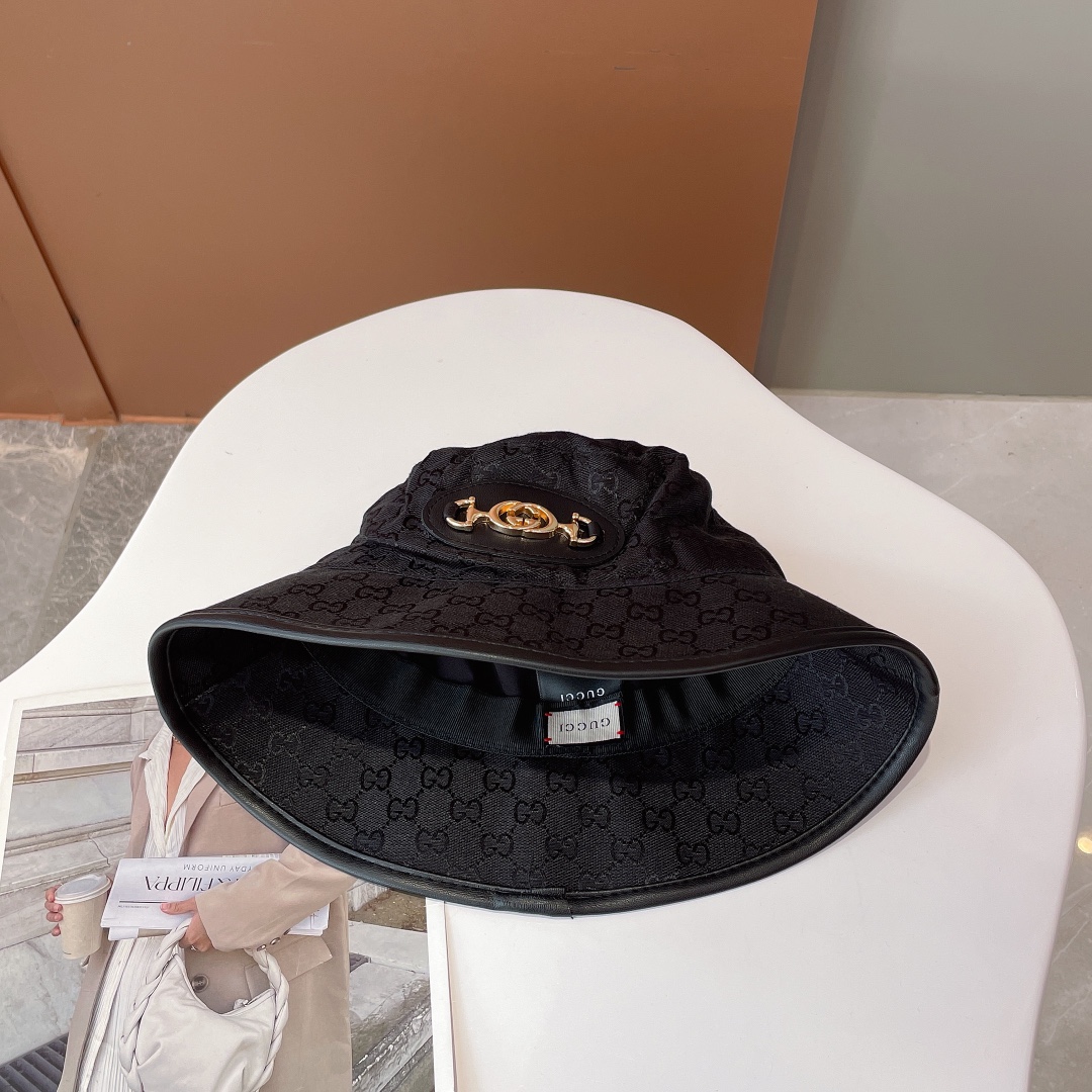 Gucci Canvas Bucket Hat With Horsebit Black Gucci Hat - Soul Replicas