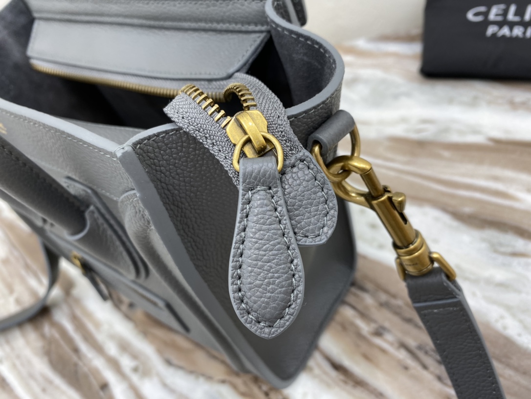 Celine Nano LuGucciage Bag In Drummed Grey For Women 8in/20cm 189243AQL.10KL - Soul Replicas