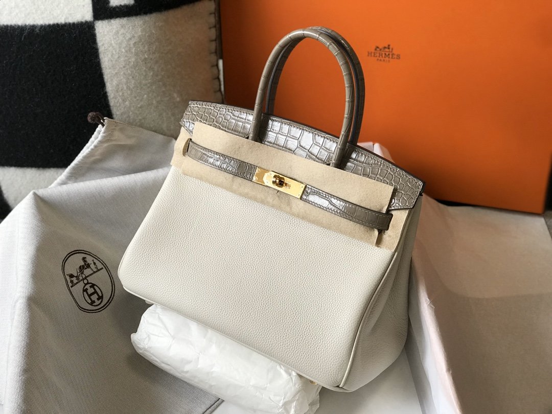 Hermes Birkin White For Women Gold Toned Hardware 11.8in/30cm - Soul Replicas