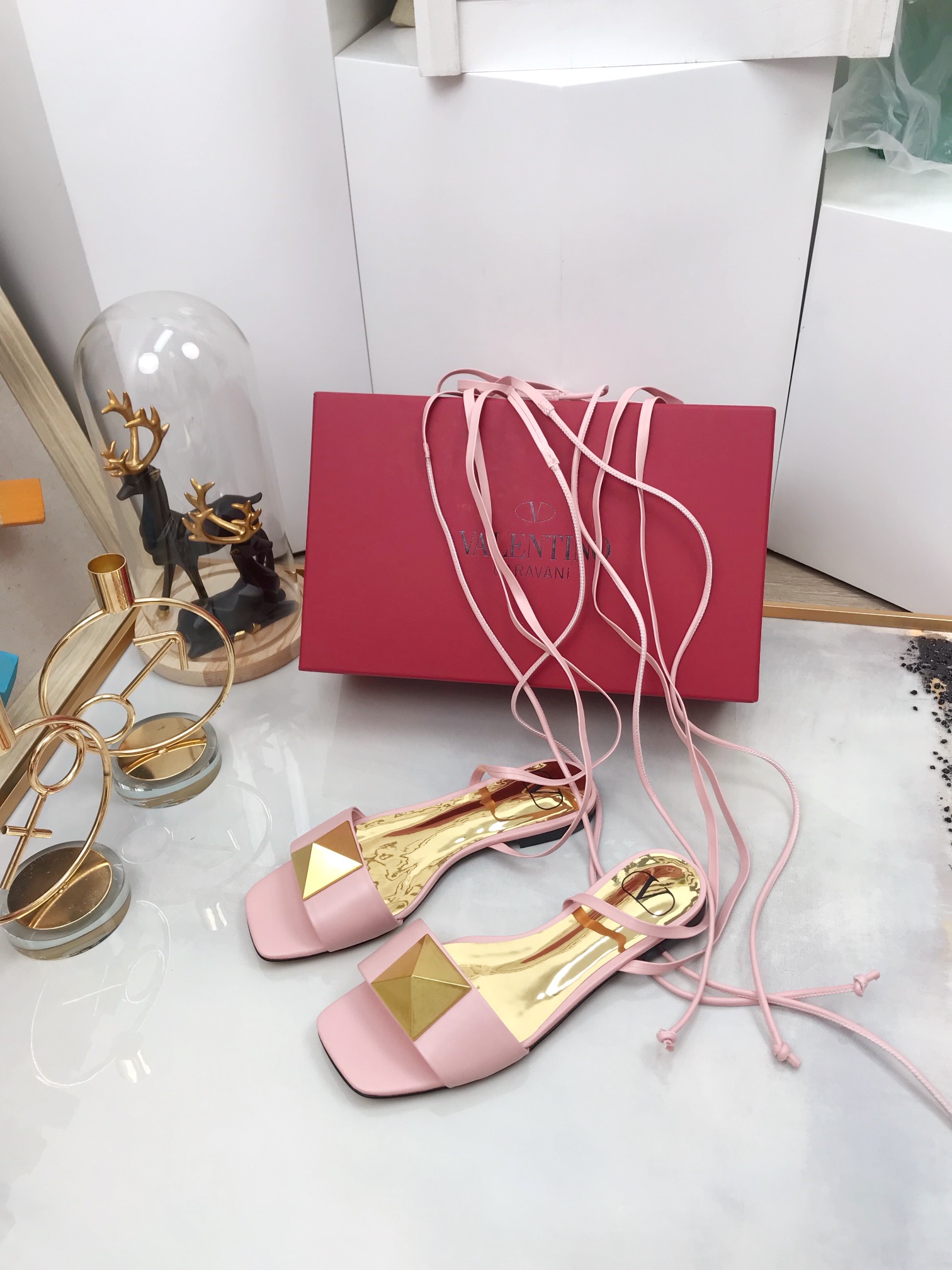 Valentino Garavani One Stud Gladiator Flat Sandals Light Pink For Women WS0EK9CYI - Soul Replicas