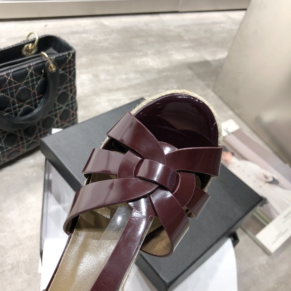 Yves Saint Laurent Women's Tribute Espadrilles Wedge Burgundy For Women YSL - Soul Replicas