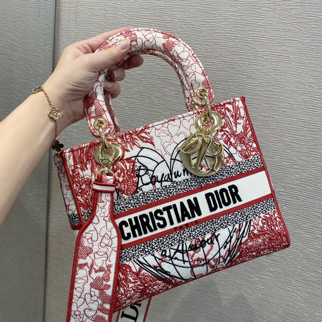 Christian Dior Medium Lady D-Lite Bag. Red. For Women Women-s Handbags. Crossbody Bags. 24cm CD - Soul Replicas
