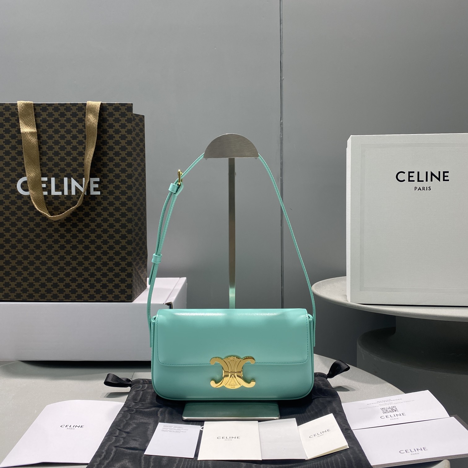 Celine Triomphe Shoulder Bag Mint Green For Women 8in/20cm - Soul Replicas