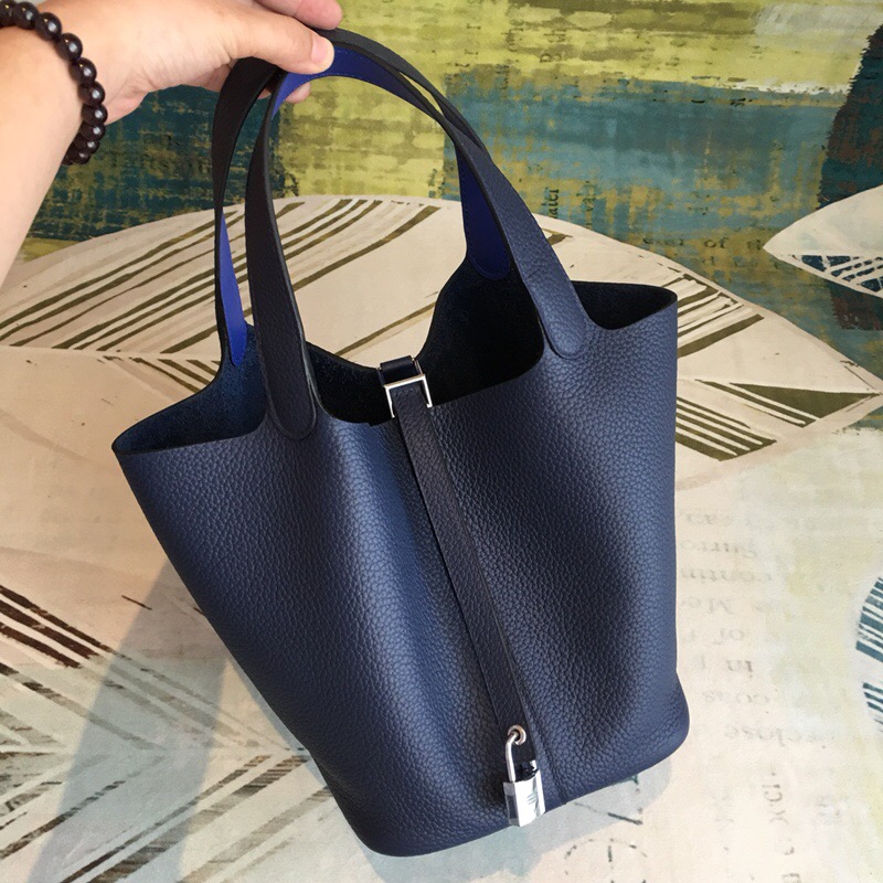 Hermes Picotin Lock 18 Dark Blue Clemence Palladium Hardware For Women 7.5in/19cm - Soul Replicas