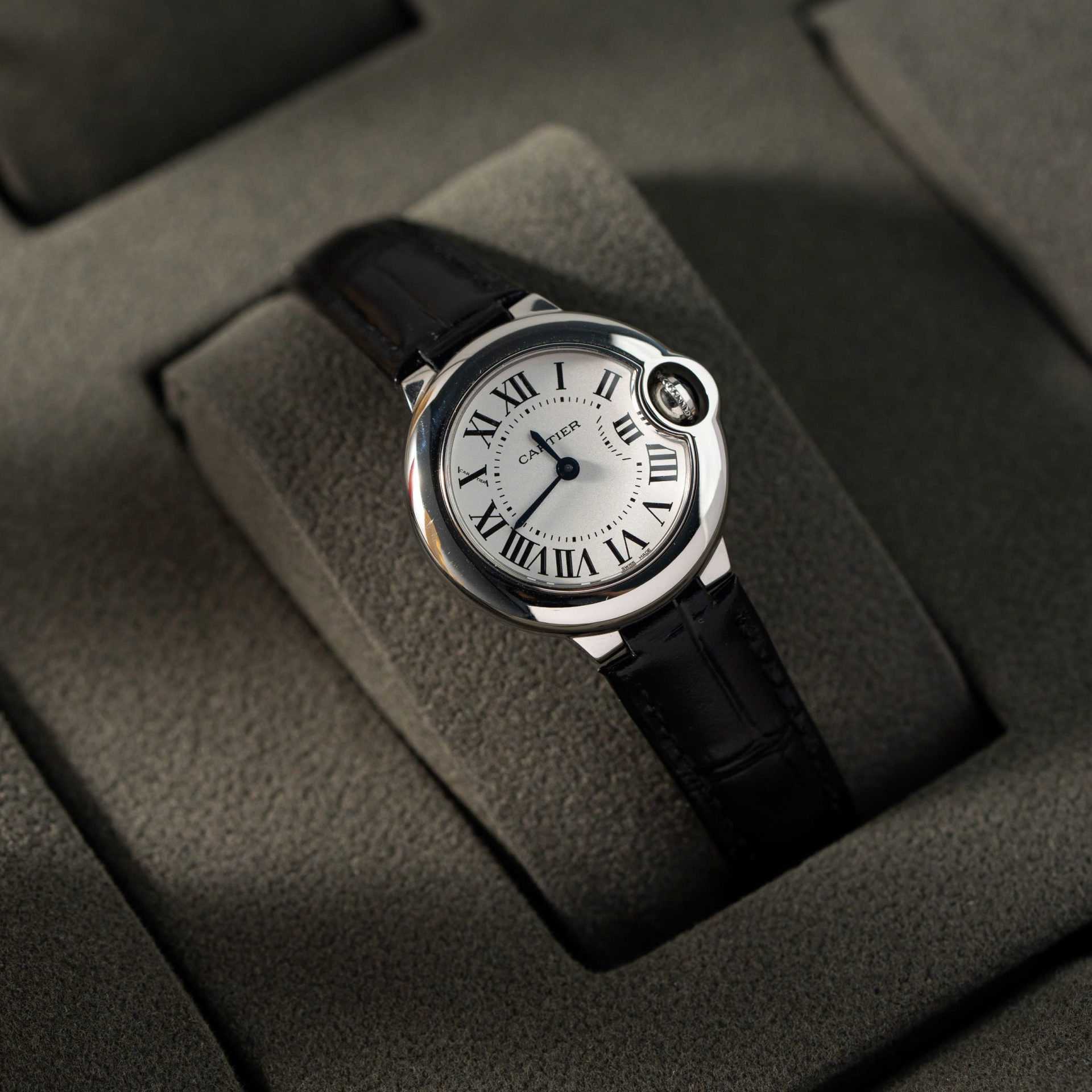 Cartier Ballon Bleu Women-s Replica 11 Watch White Dial Black Leather Strap 28mm - Soul Replicas