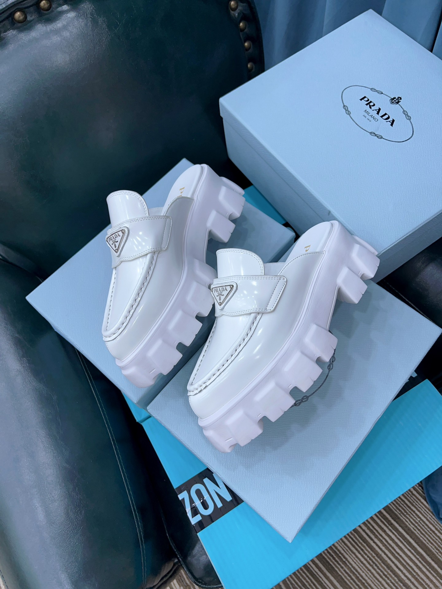 Prada Chocolate Brushed Mules White For Women 2.4in/60mm Prada - Soul Replicas